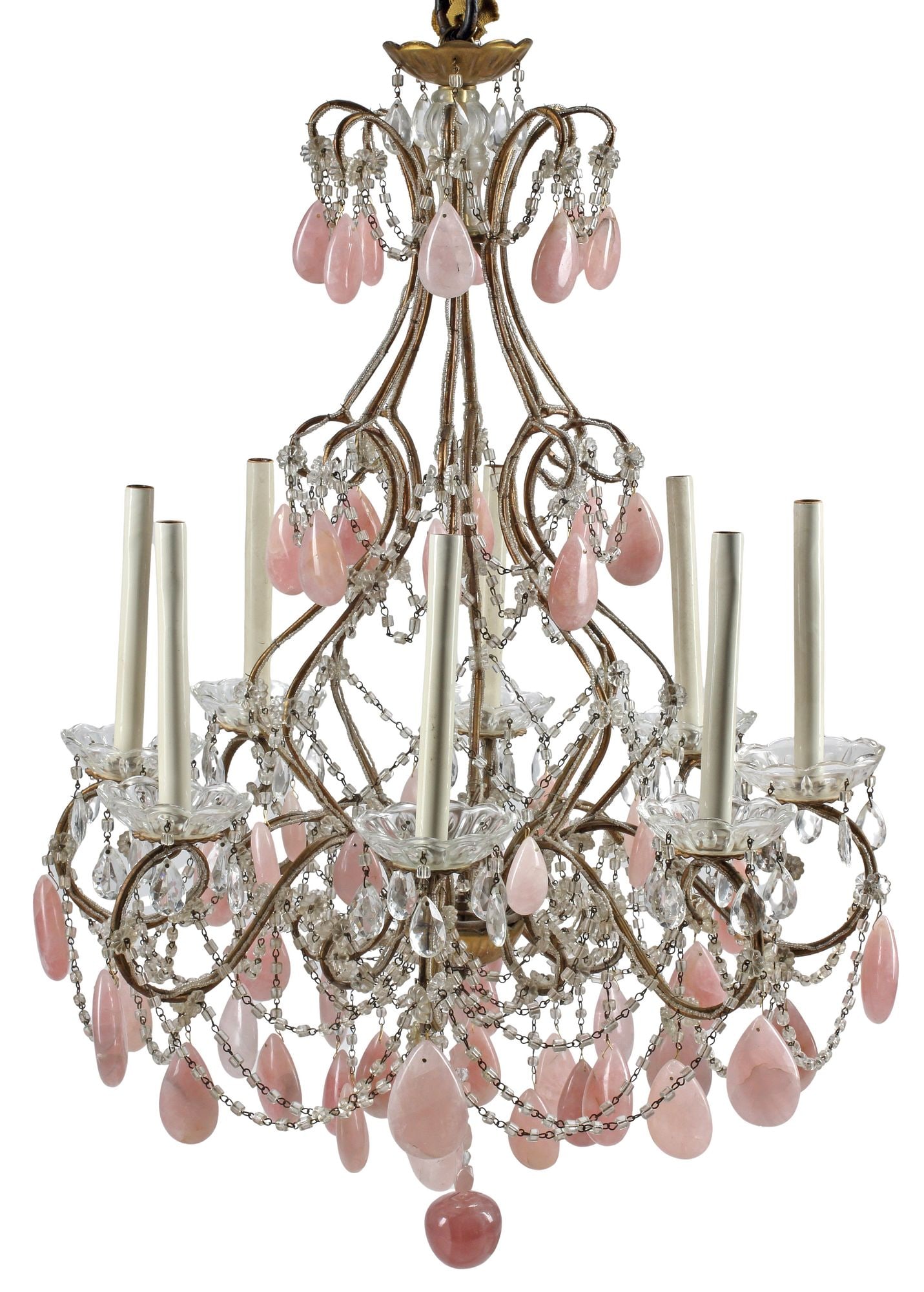 CRYSTAL & ROSE QUARTZ TIERED 8-LIGHT CHANDELIER, 24"DIAM (1 of 6)