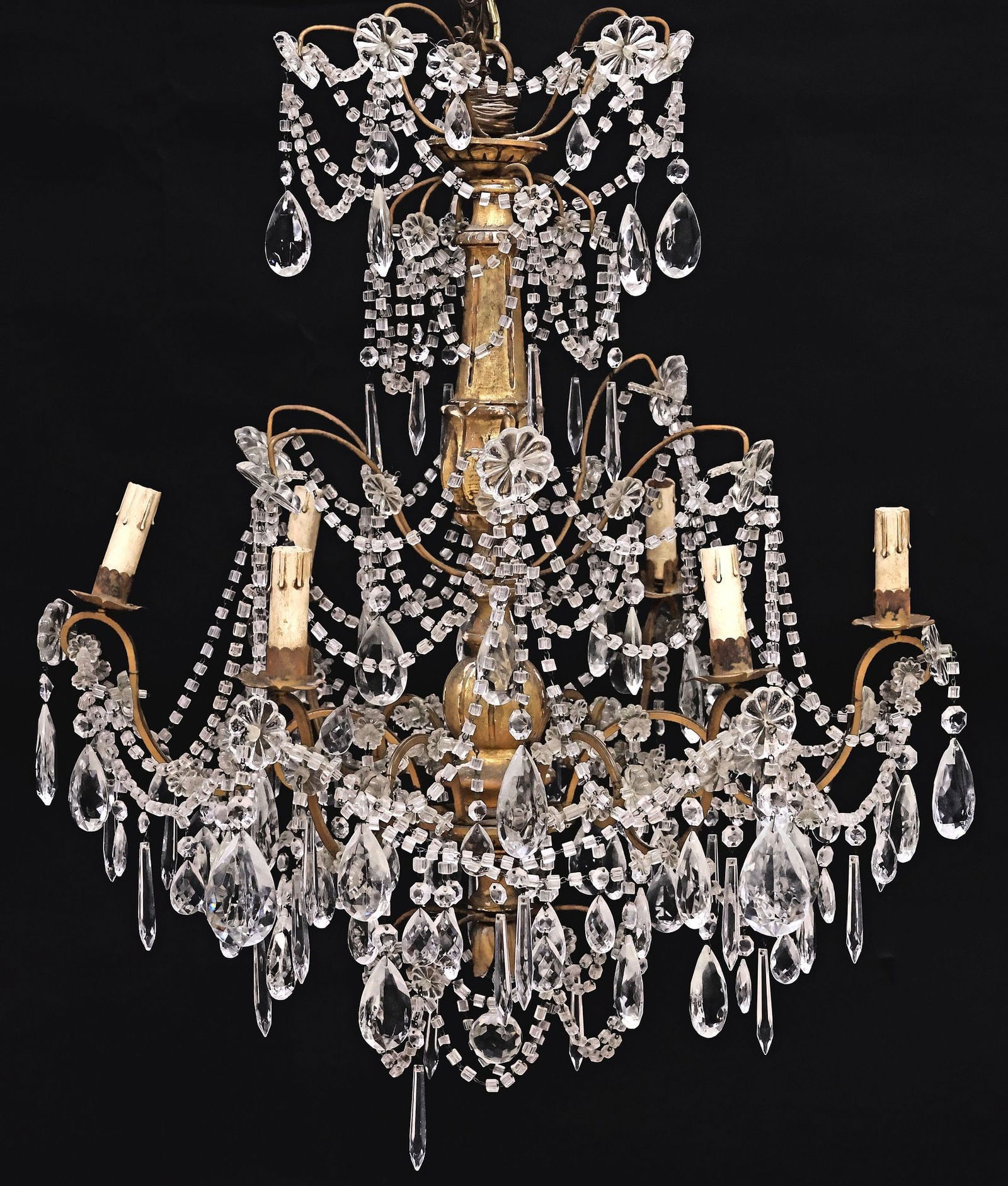 ITALIAN GILTWOOD & CRYSTAL 6-LIGHT CHANDELIER (1 of 3)