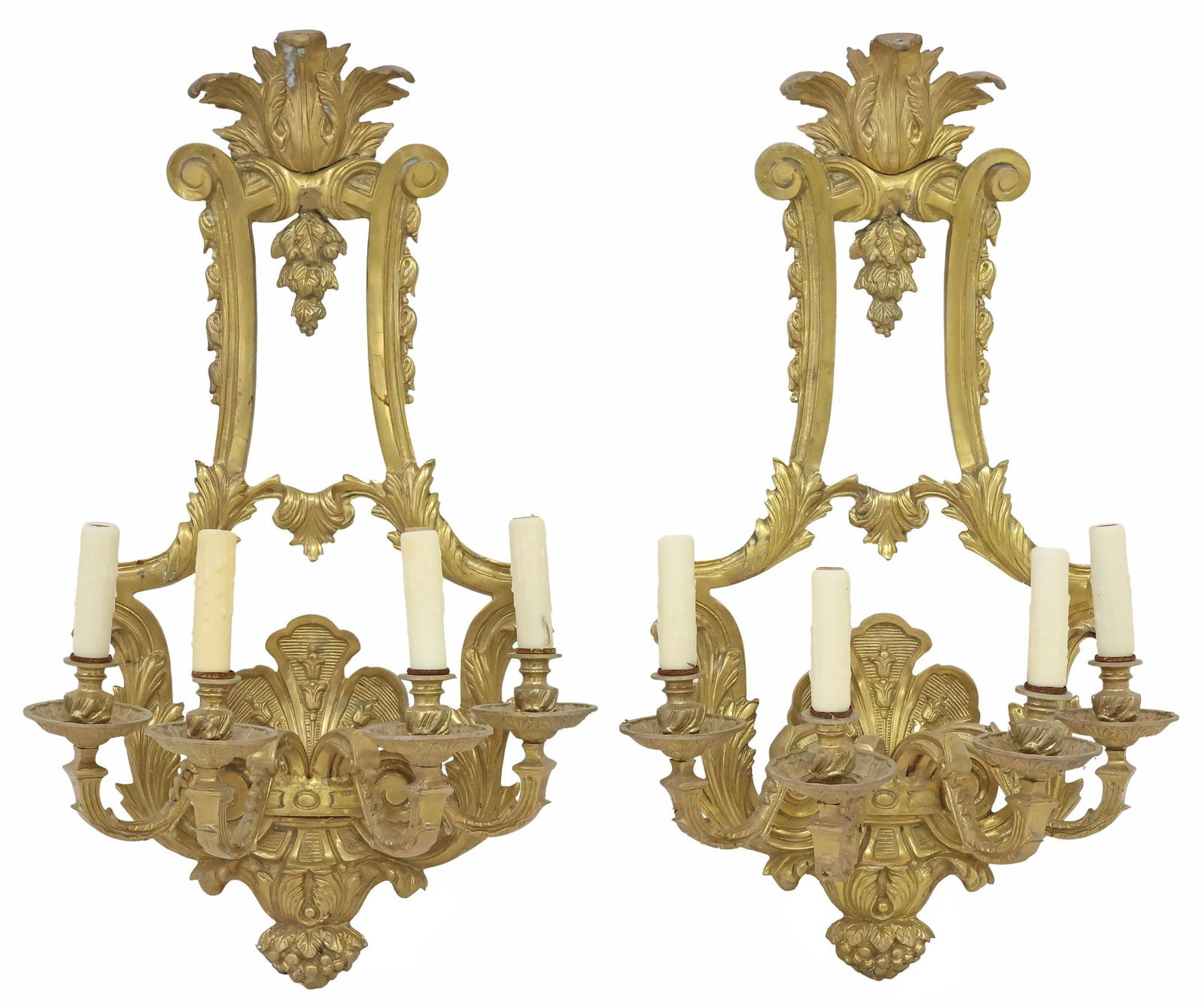 (2) LARGE LOUIS XVI STYLE ORMOLU 4-LIGHT WALL SCONCES (1 of 3)