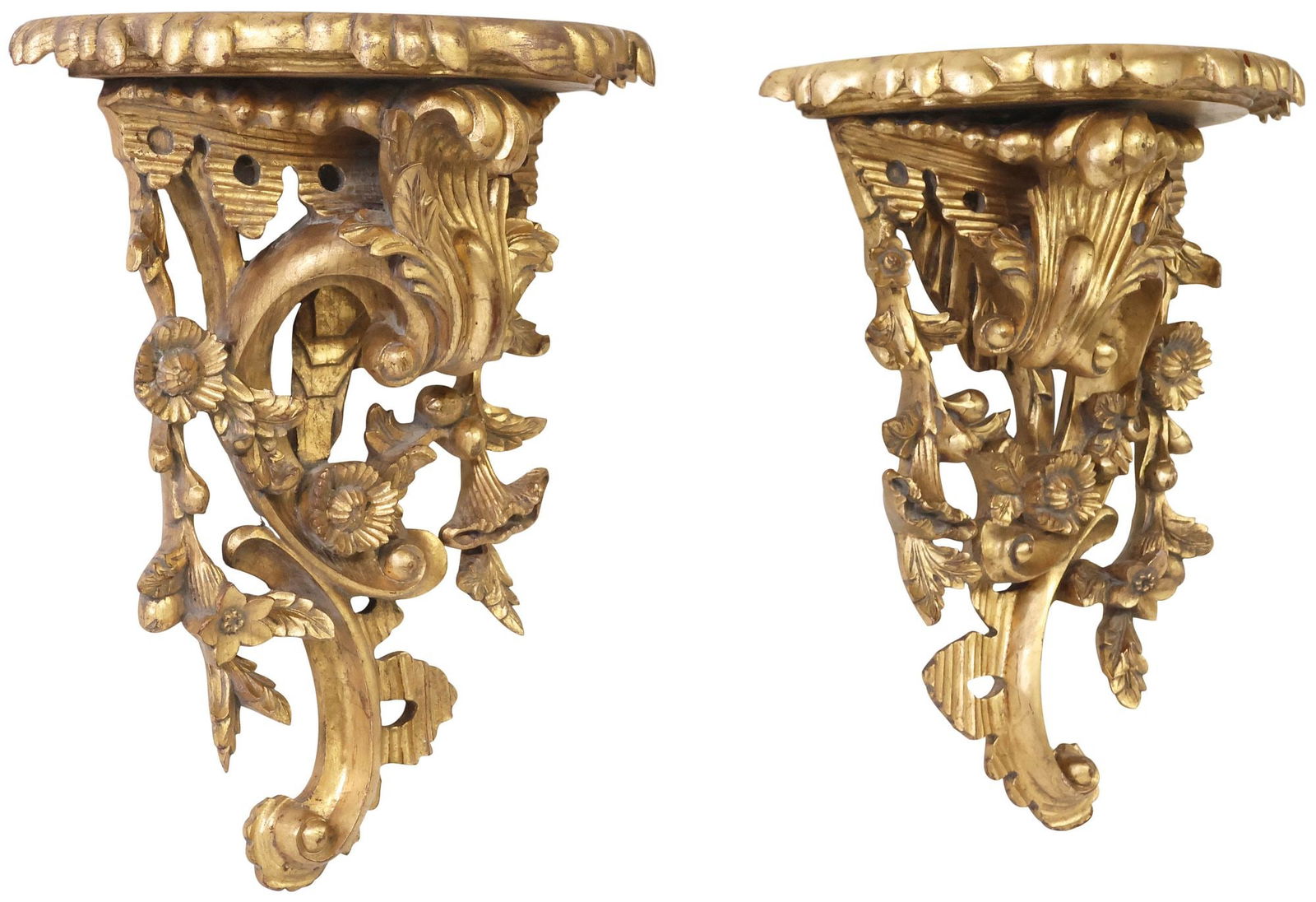 (2) ROCOCO STYLE SCROLLED FOLIATE GILTWOOD WALL BRACKETS (1 of 3)