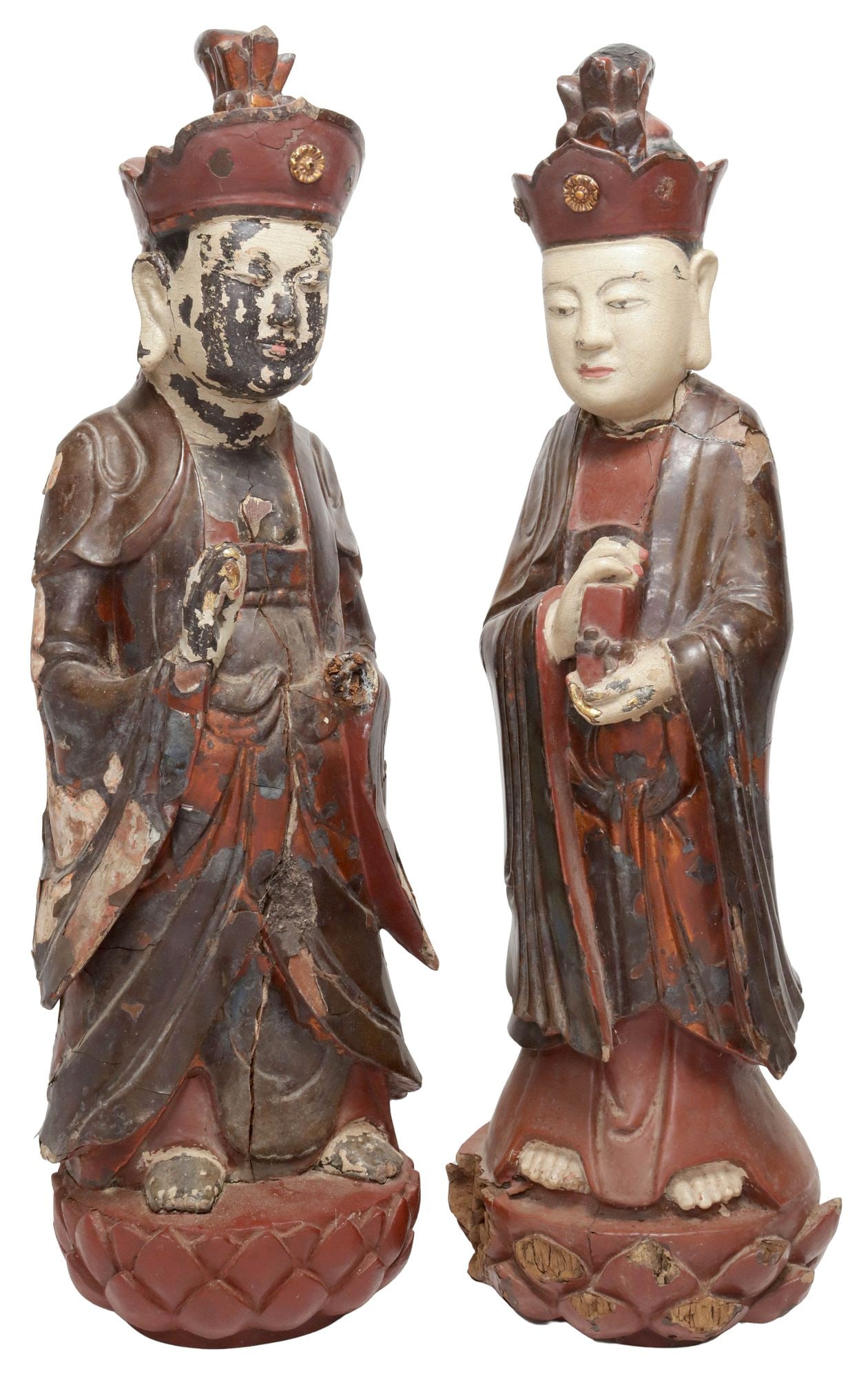 (2) LARGE VIETNAMESE LACQUERED WOOD BUDDHIST MONK FIGURES, 28.5"H (1 of 5)