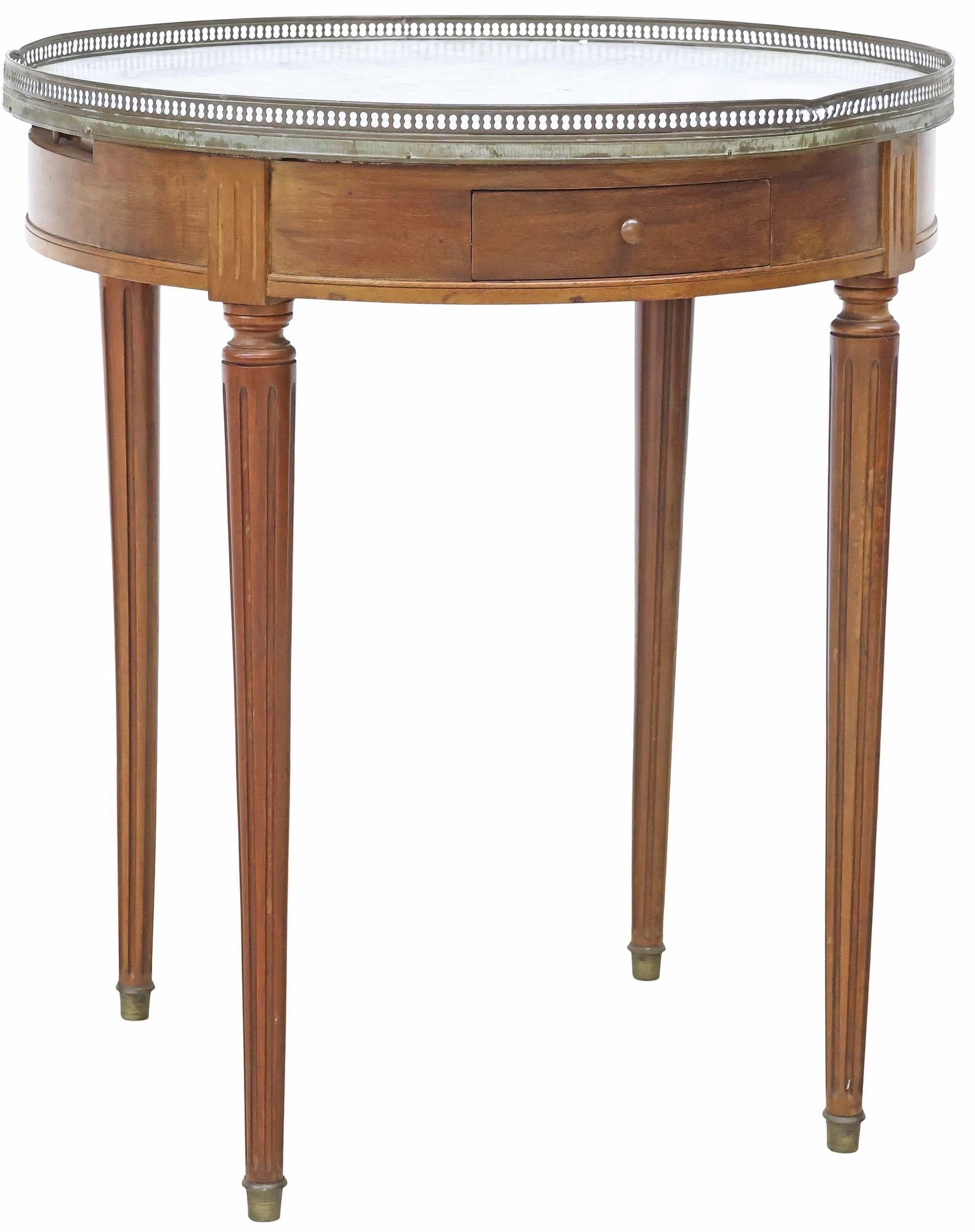 FRENCH LOUIS XVI STYLE MARBLE-INSET WALNUT BOUILLOTTE TABLE (1 of 5)