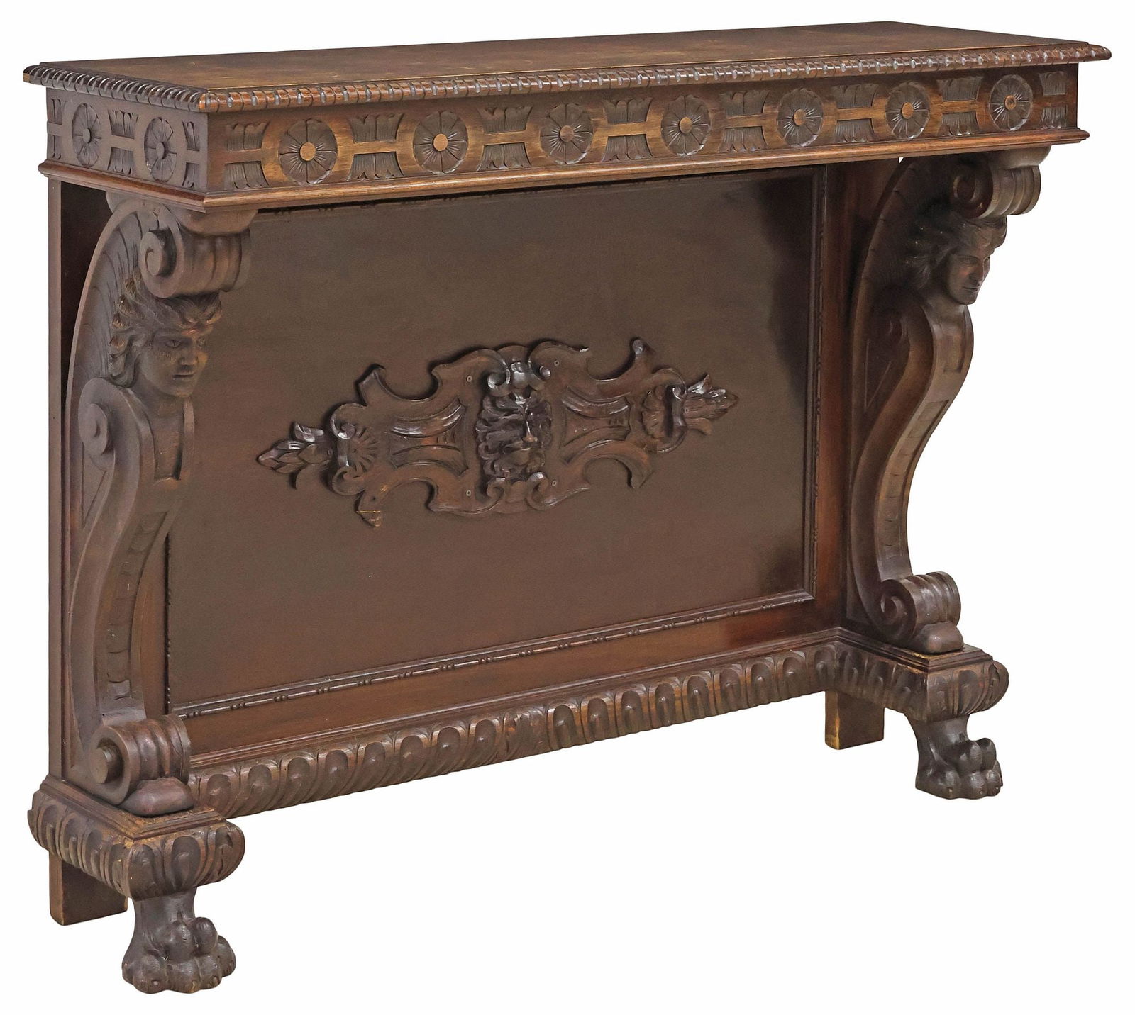ITALIAN RENAISSANCE REVIVAL FIGURAL CARVED WALNUT CONSOLE TABLE (1 of 7)