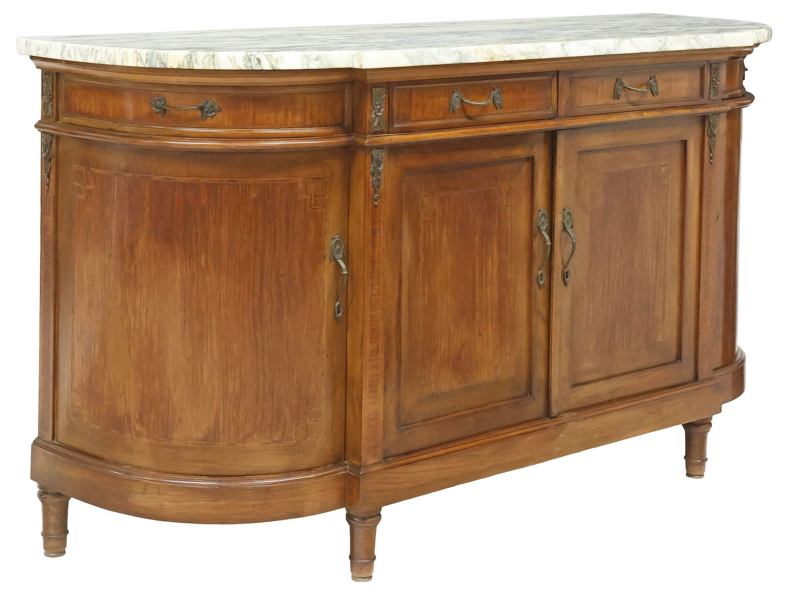 FRENCH NEOCLASSICAL STYLE MARBLE-TOP INLAID MAHOGANY SIDEBOARD (1 of 6)