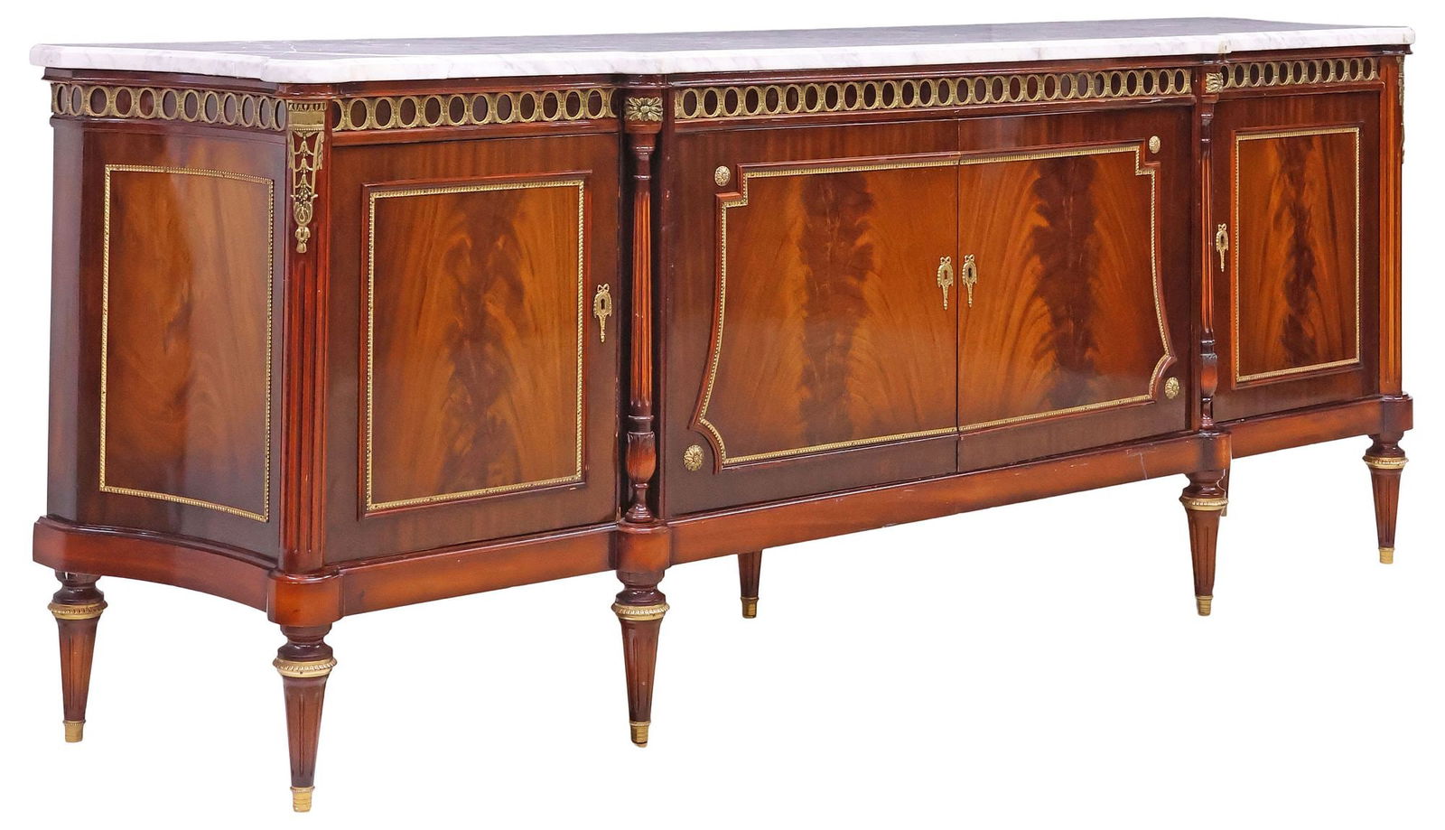 FRENCH LOUIS XVI STYLE MARBLE-TOP LACQUERED MAHOGANY SIDEBOARD (1 of 6)