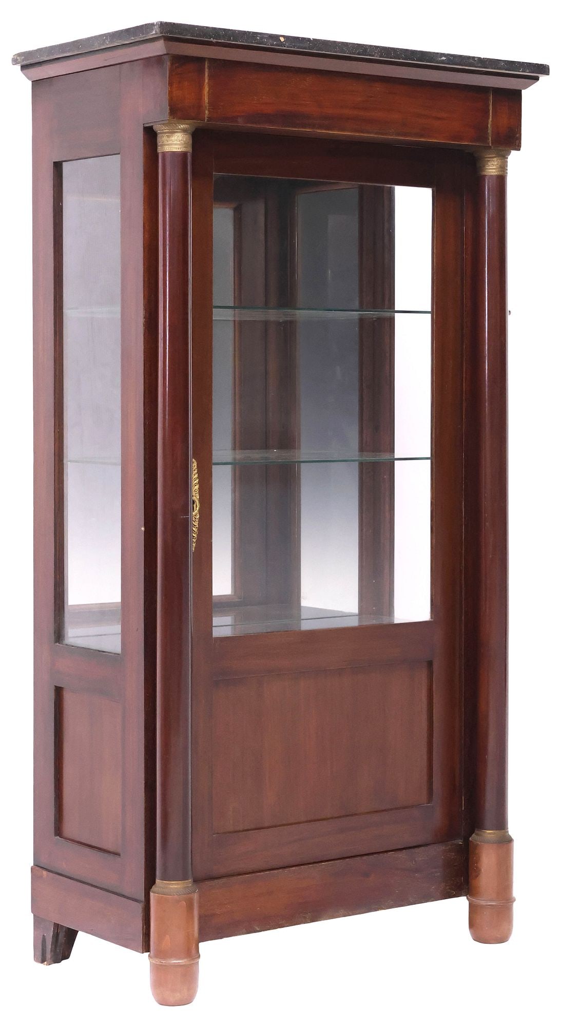 FRENCH EMPIRE STYLE MARBLE-TOP MAHOGANY VITRINE DISPLAY CABINET (1 of 5)