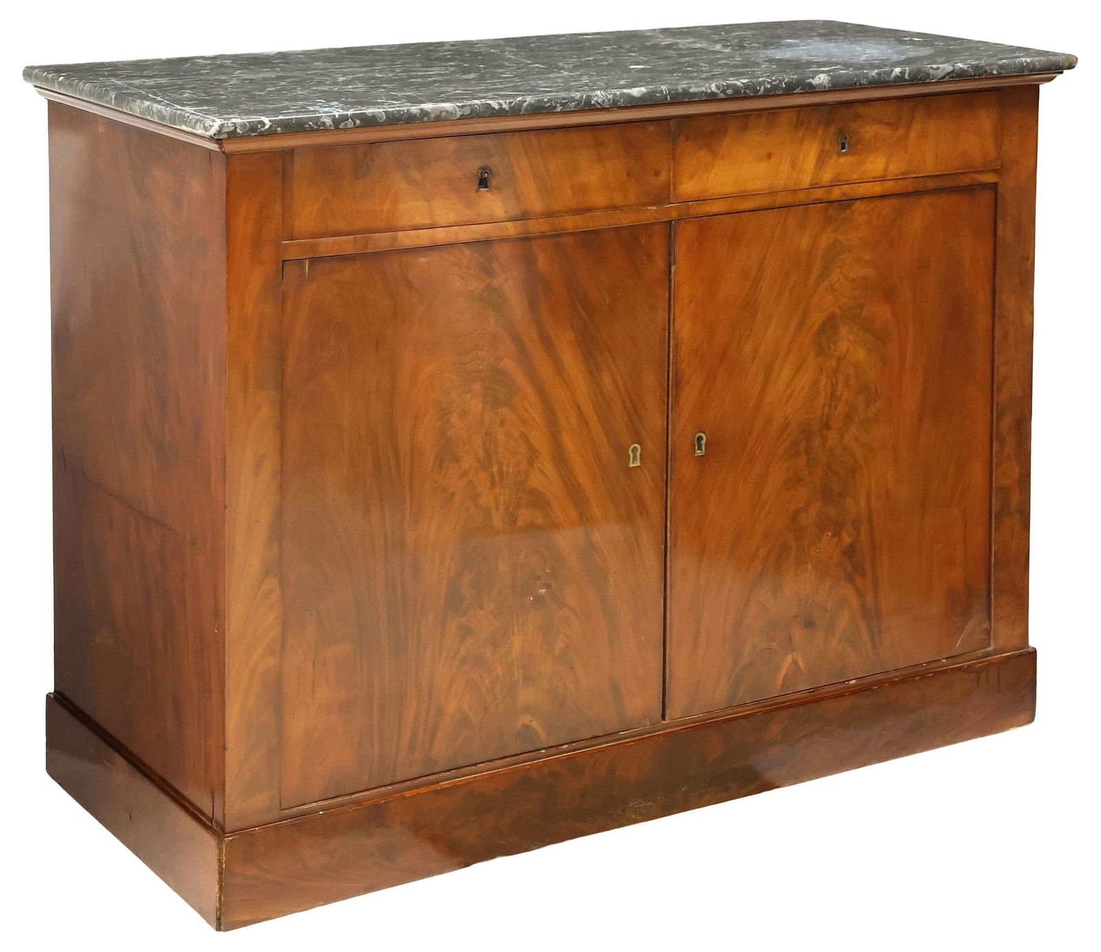 FRENCH LOUIS PHILIPPE MARBLE-TOP BURLED MAHOGANY SIDEBOARD (1 of 6)
