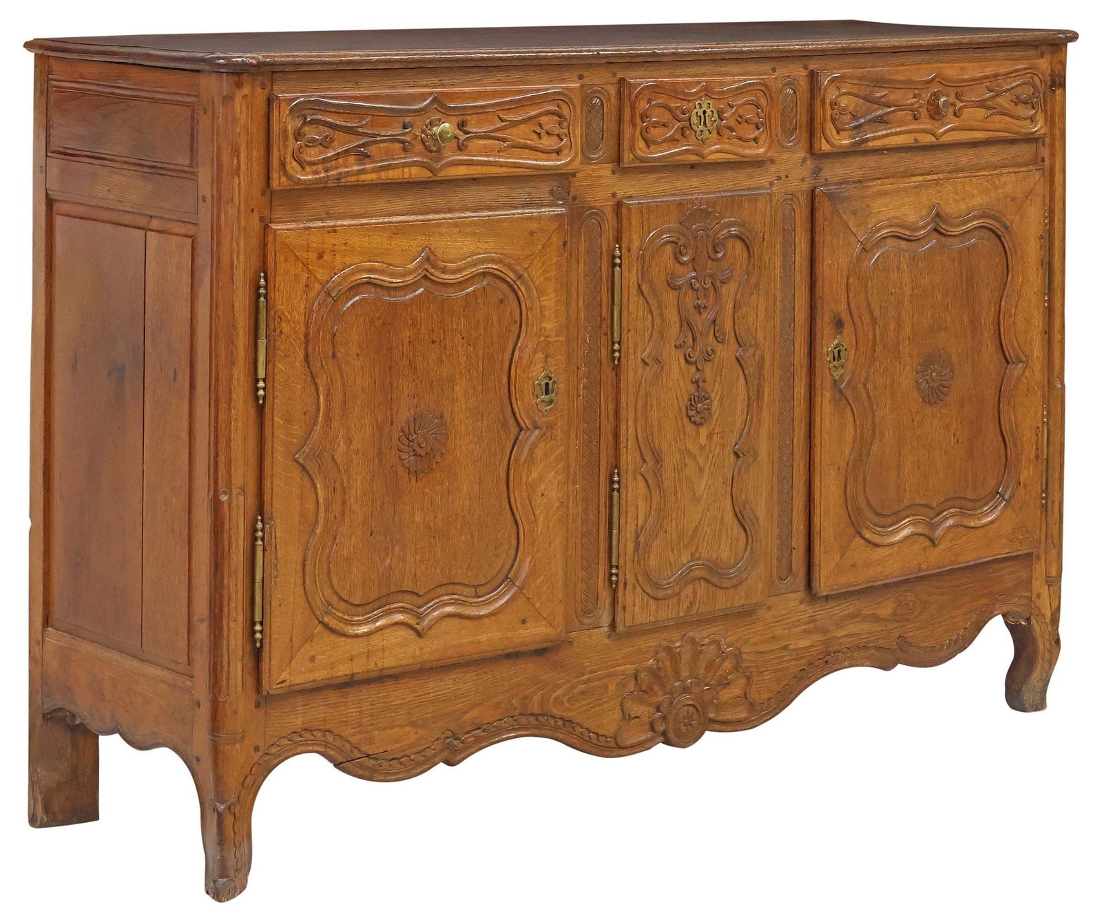 FRENCH PROVINCIAL LOUIS XV STYLE CARVED OAK SIDEBOARD (1 of 6)