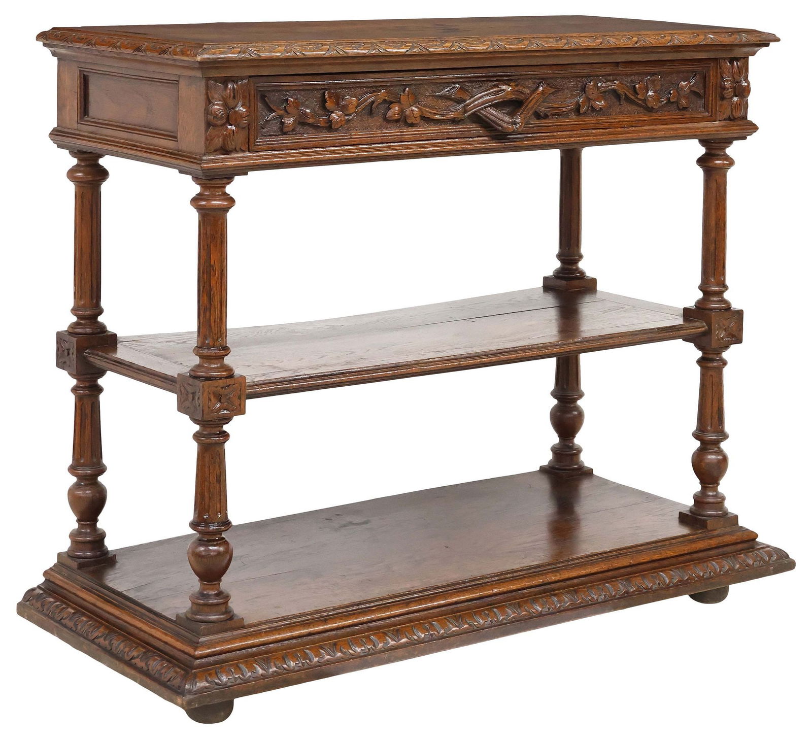 FRENCH HENRI II STYLE CARVED OAK 2-TIER SERVER (1 of 7)