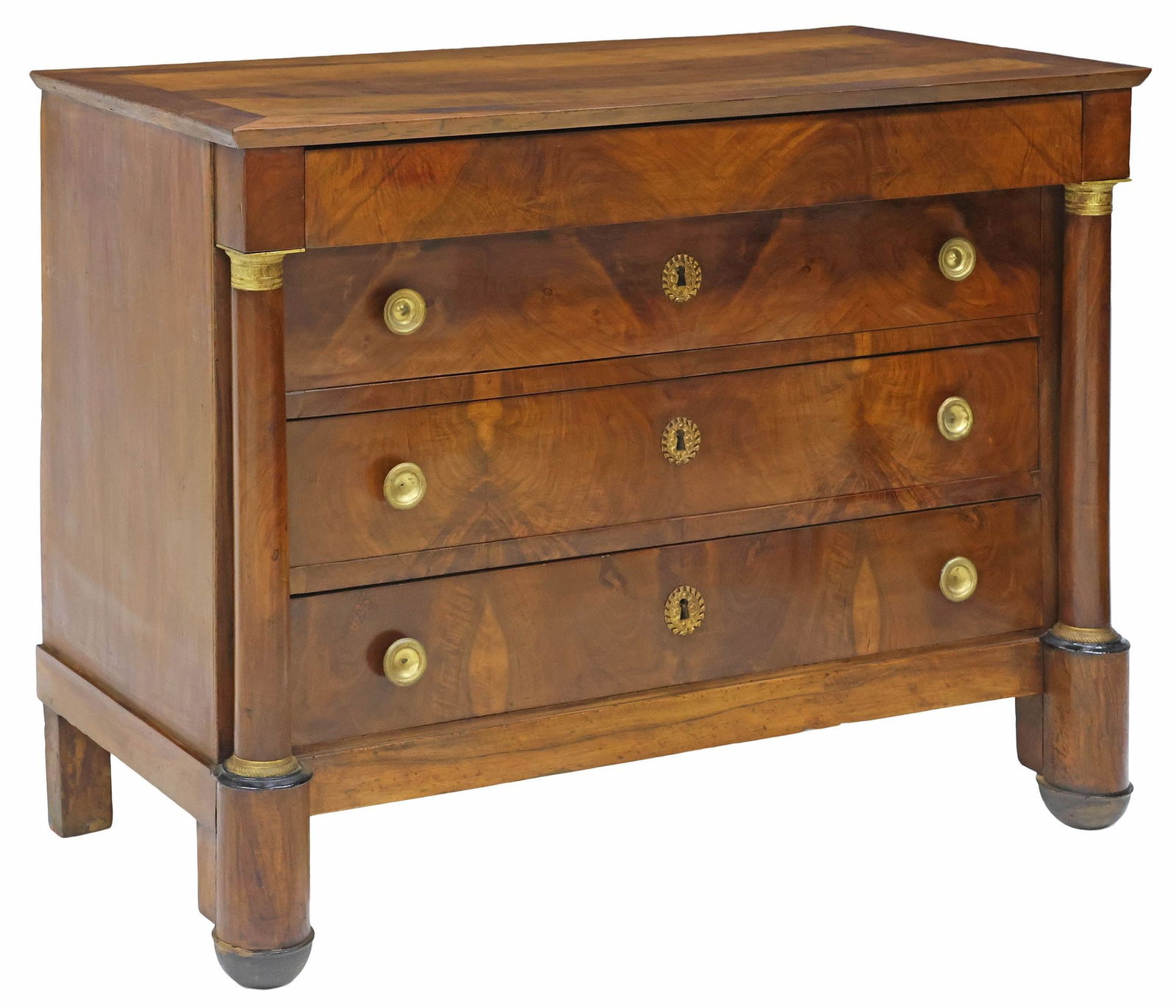 FRENCH EMPIRE PERIOD BURLED MAHOGANY 4-DRAWER COMMODE (1 of 5)