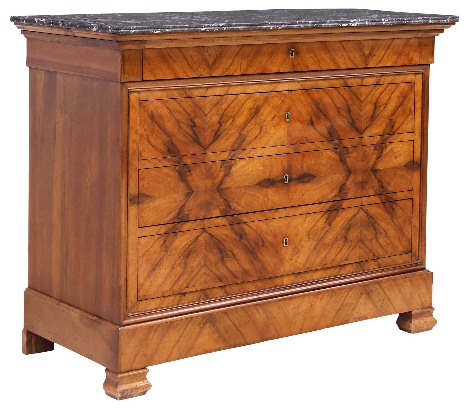 FRENCH LOUIS PHILIPPE PERIOD MARBLE-TOP FIGURED WALNUT COMMODE (1 of 5)