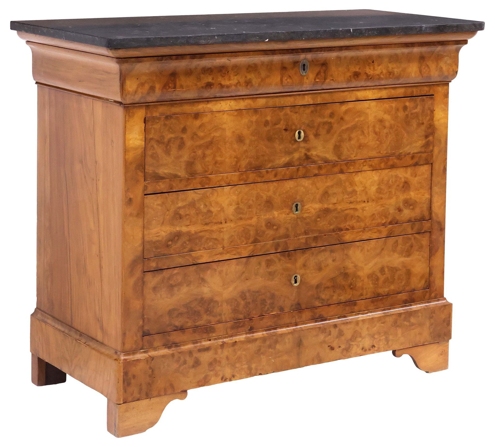 FRENCH LOUIS PHILIPPE PERIOD MARBLE-TOP BURL WALNUT COMMODE (1 of 5)
