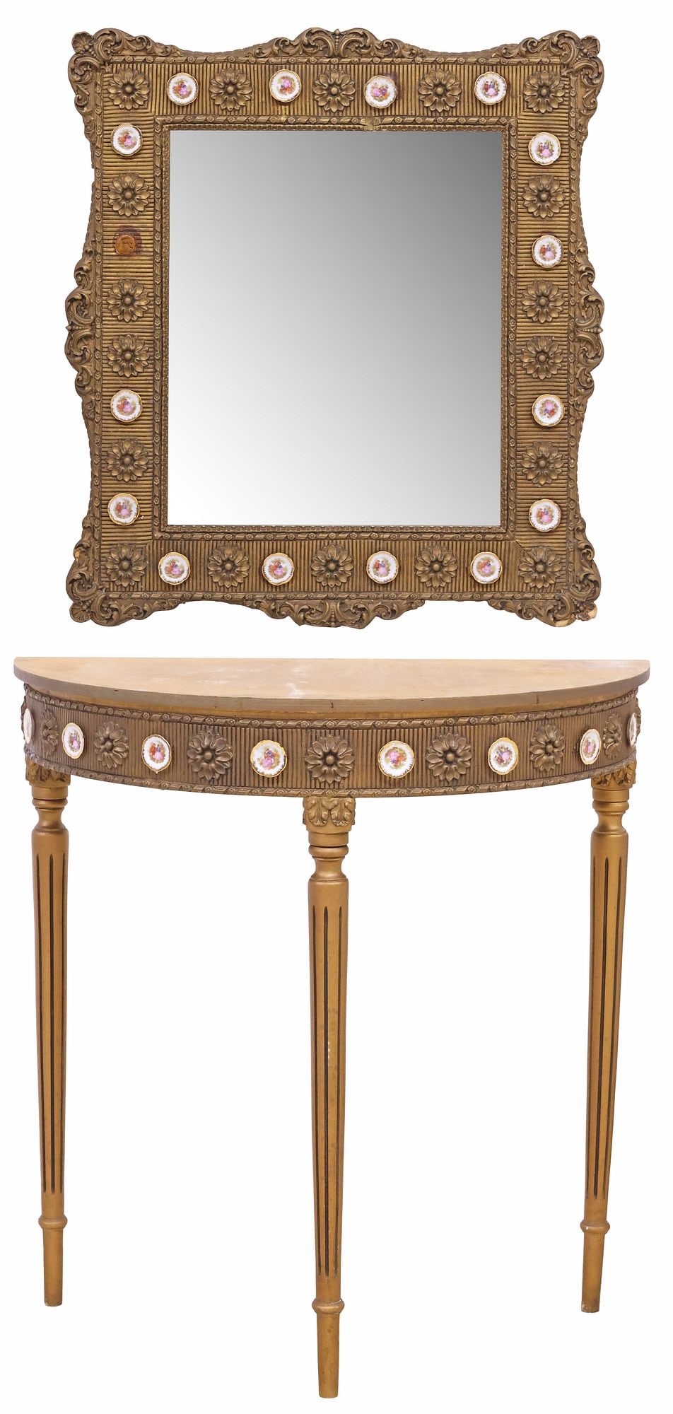 (2) LOUIS XVI STYLE PORCELAIN-MOUNTED GILTWOOD CONSOLE TABLE & MIRROR (1 of 9)