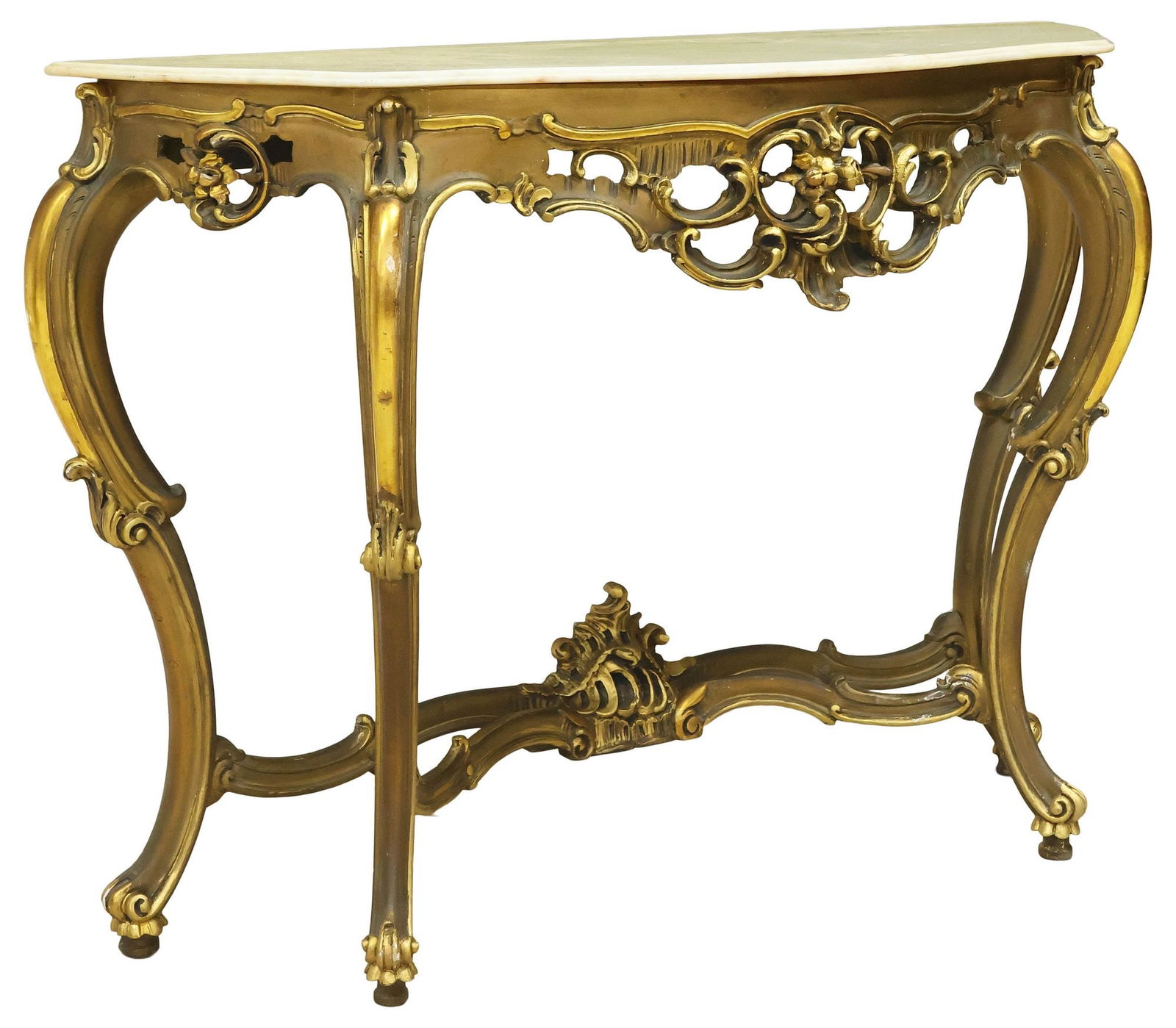 ITALIAN LOUIS XV STYLE MARBLE-TOP GILTWOOD CONSOLE TABLE (1 of 5)
