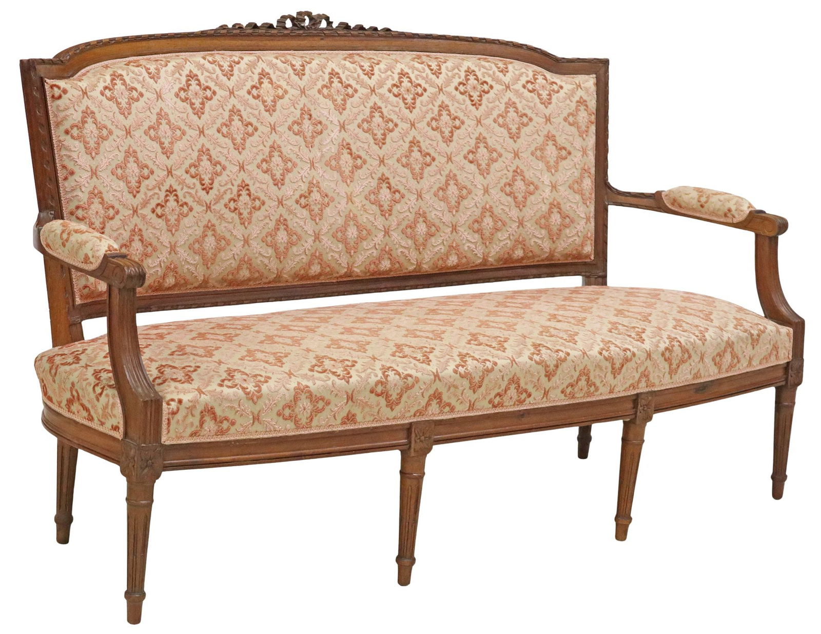 FRENCH LOUIS XVI STYLE CARVED & UPHOLSTERED SETTEE (1 of 3)
