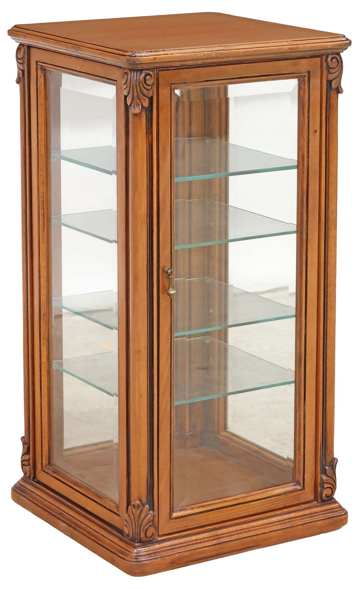 ITALIAN WALNUT GLAZED VITRINE / DISPLAY CABINET ON CASTERS (1 of 5)