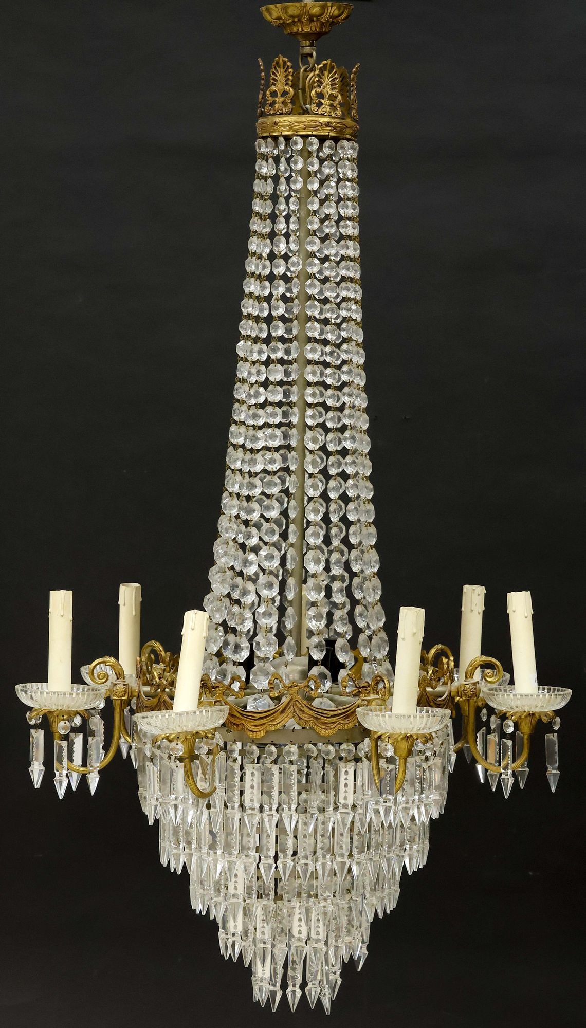 FRENCH EMPIRE STYLE GILT-METAL & CRYSTAL 14-LT CHANDELIER (1 of 5)