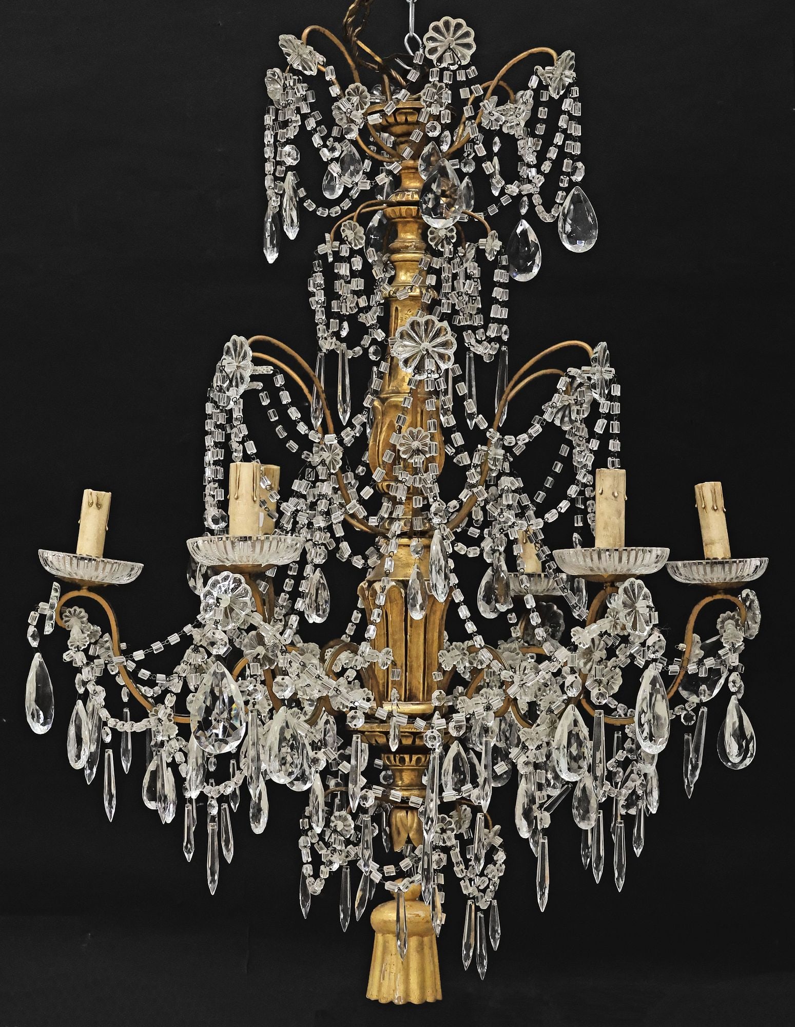 ITALIAN GILTWOOD & CRYSTAL 6-LIGHT CHANDELIER (1 of 3)