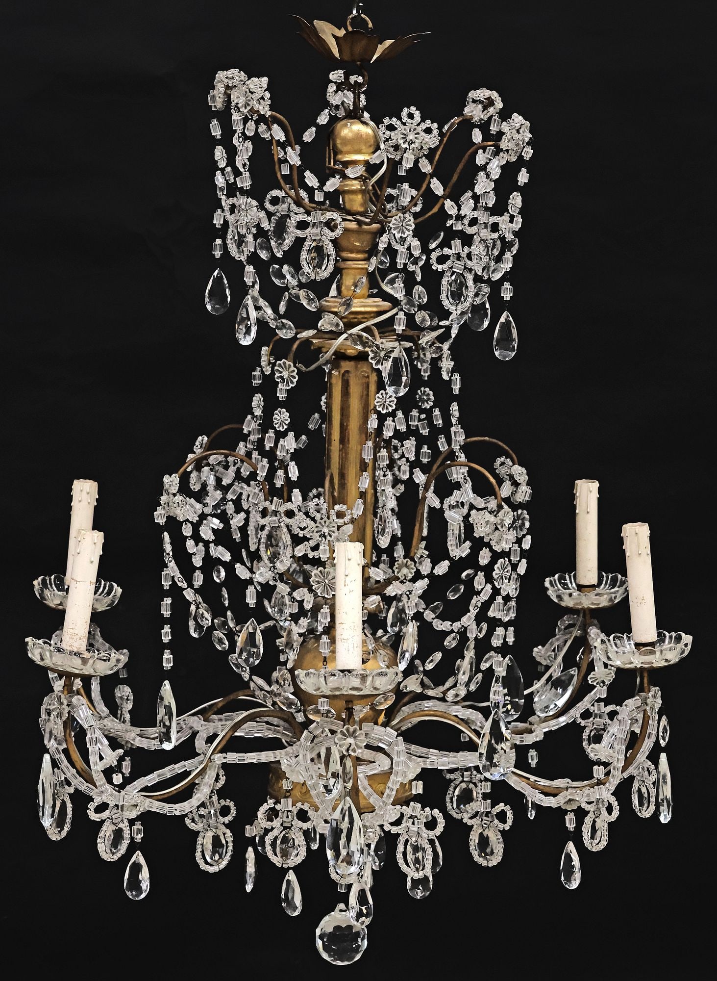 ITALIAN GILTWOOD & CRYSTAL 6-LIGHT CHANDELIER (1 of 3)