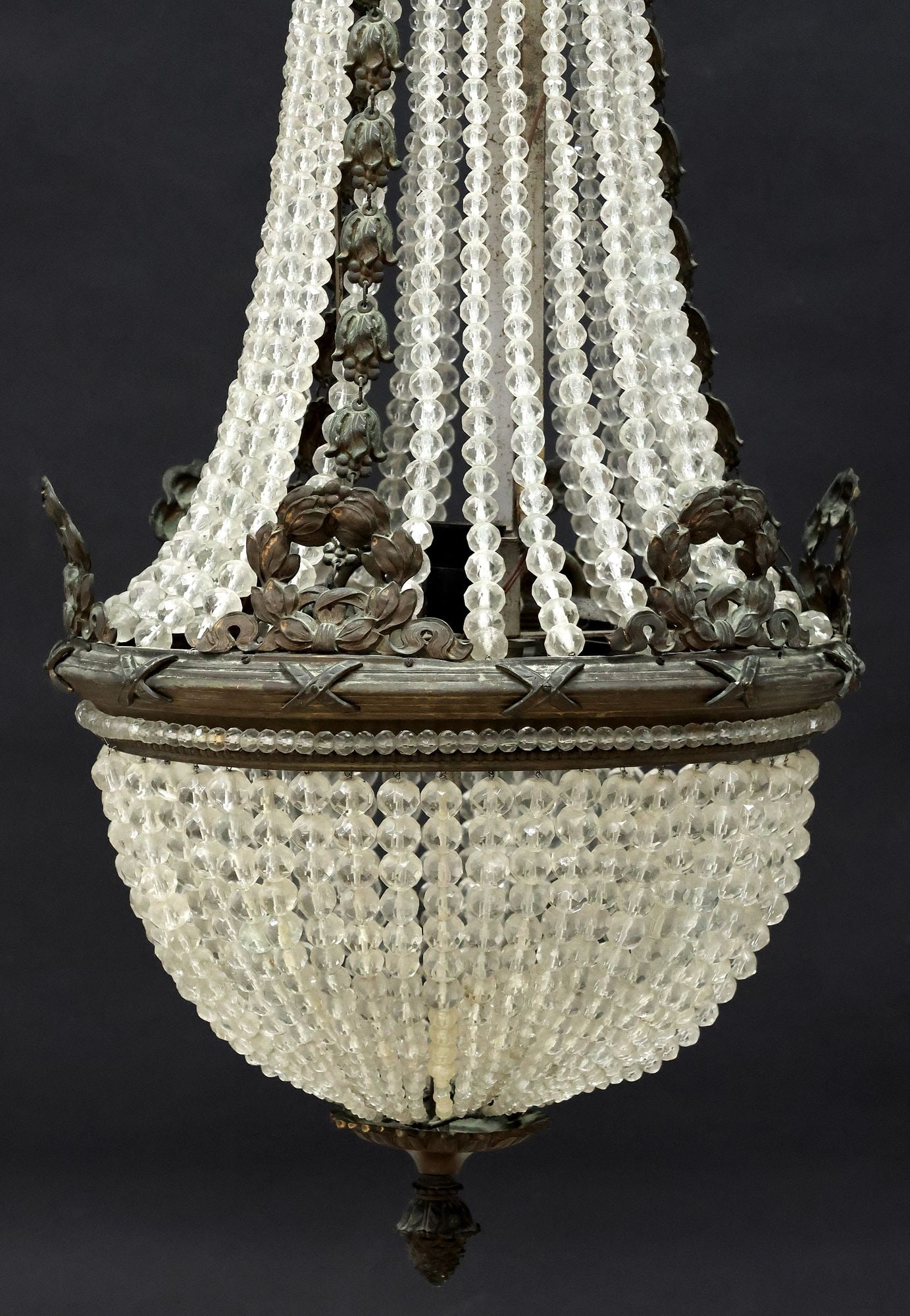 ITALIAN EMPIRE STYLE CRYSTAL BEADED 3-LT 'SAC DE PEARL' CHANDELIER (1 of 4)