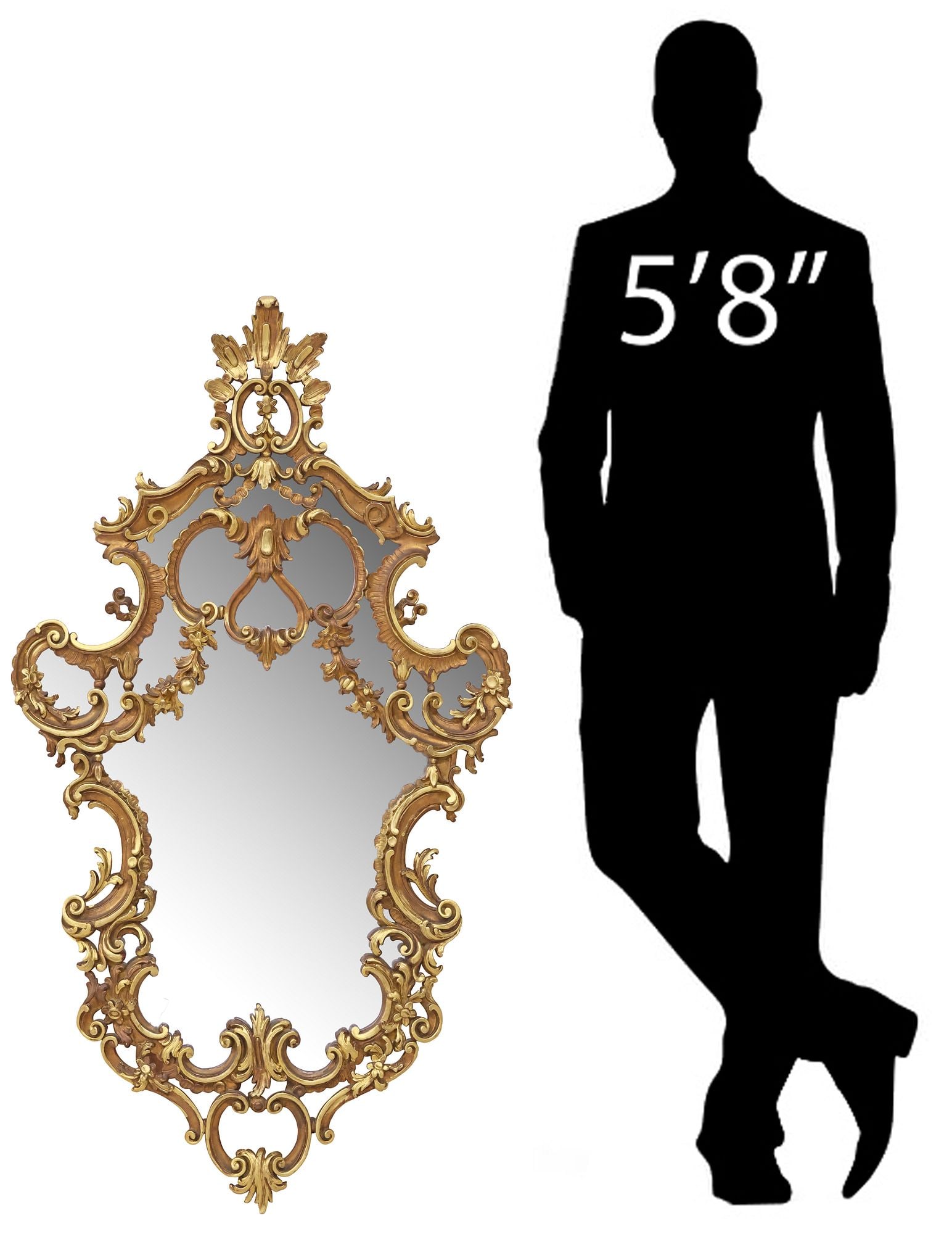 ITALIAN FLORENTINE PARCEL-GILT CUSHION WALL MIRROR, 54.5"H (1 of 4)