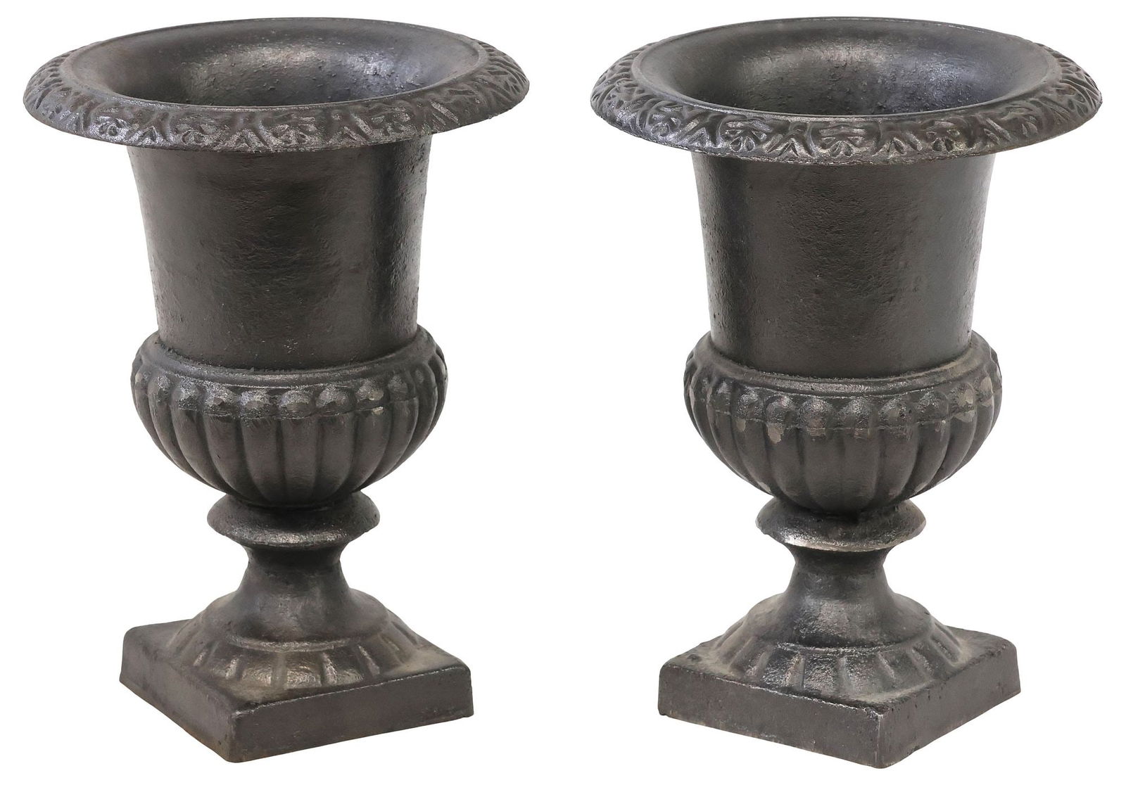(2) SMALL BLACK CAST IRON CAMPANA-FORM GARDEN URNS (1 of 5)