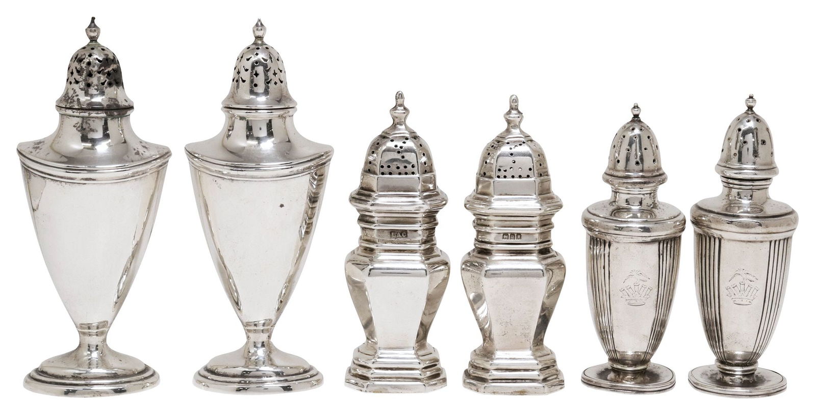 (6) AMERICAN & ENGLISH STERLING SILVER SALT & PEPPER SHAKERS, 3 PAIRS (1 of 7)