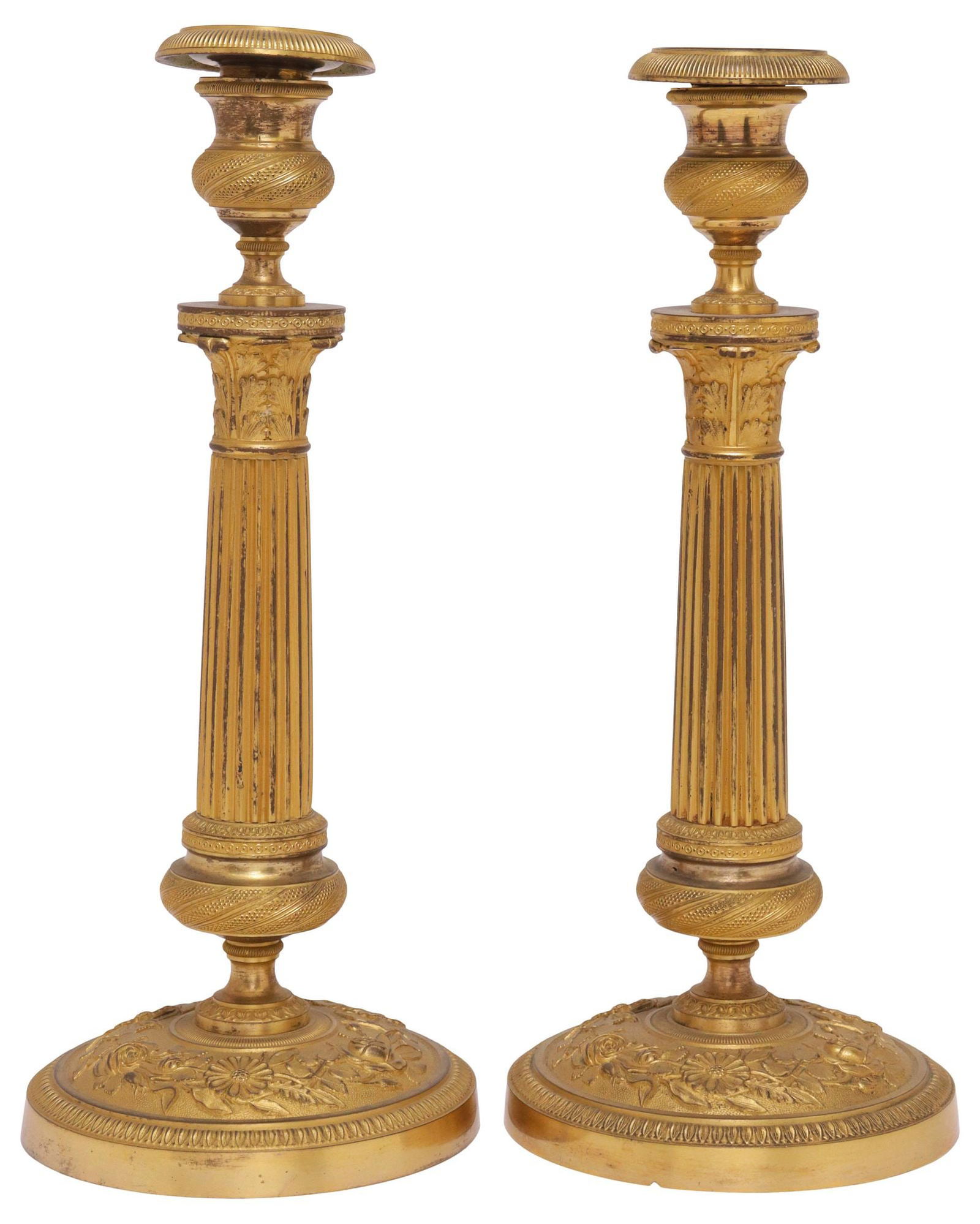 (2) NEOCLASSICAL STYLE GILT-METAL FLUTED CANDLESTICKS (1 of 4)