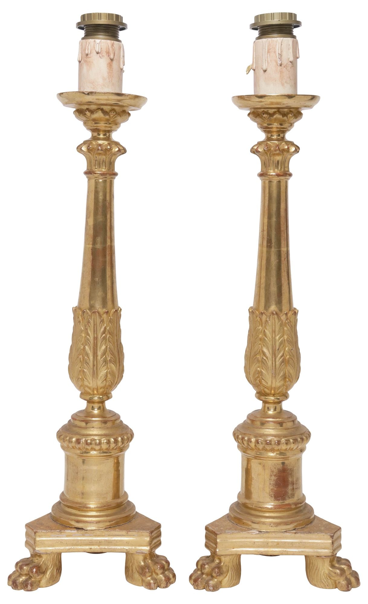(2) ITALIAN BAROQUE STYLE GILTWOOD CANDLESTICK 1-LIGHT TABLE LAMPS (1 of 3)