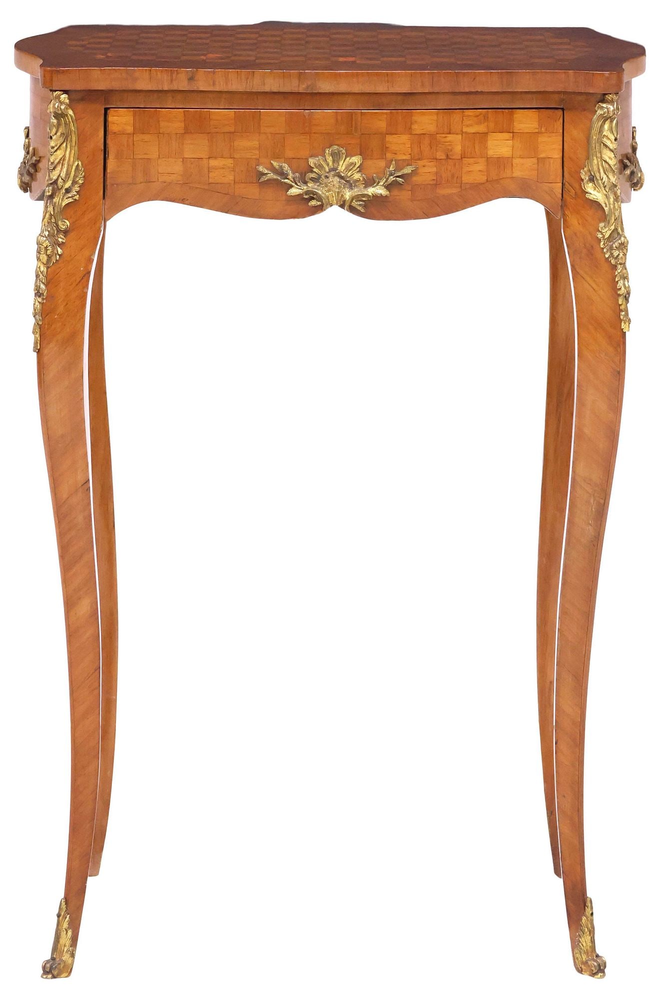FRENCH TRANSITIONAL STYLE CHECKERBOARD PARQUETRY SIDE TABLE - 2