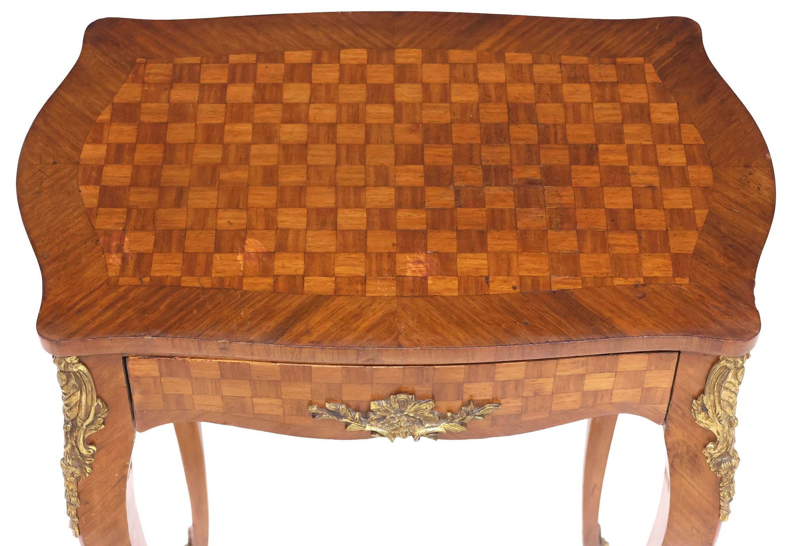 FRENCH TRANSITIONAL STYLE CHECKERBOARD PARQUETRY SIDE TABLE - 3