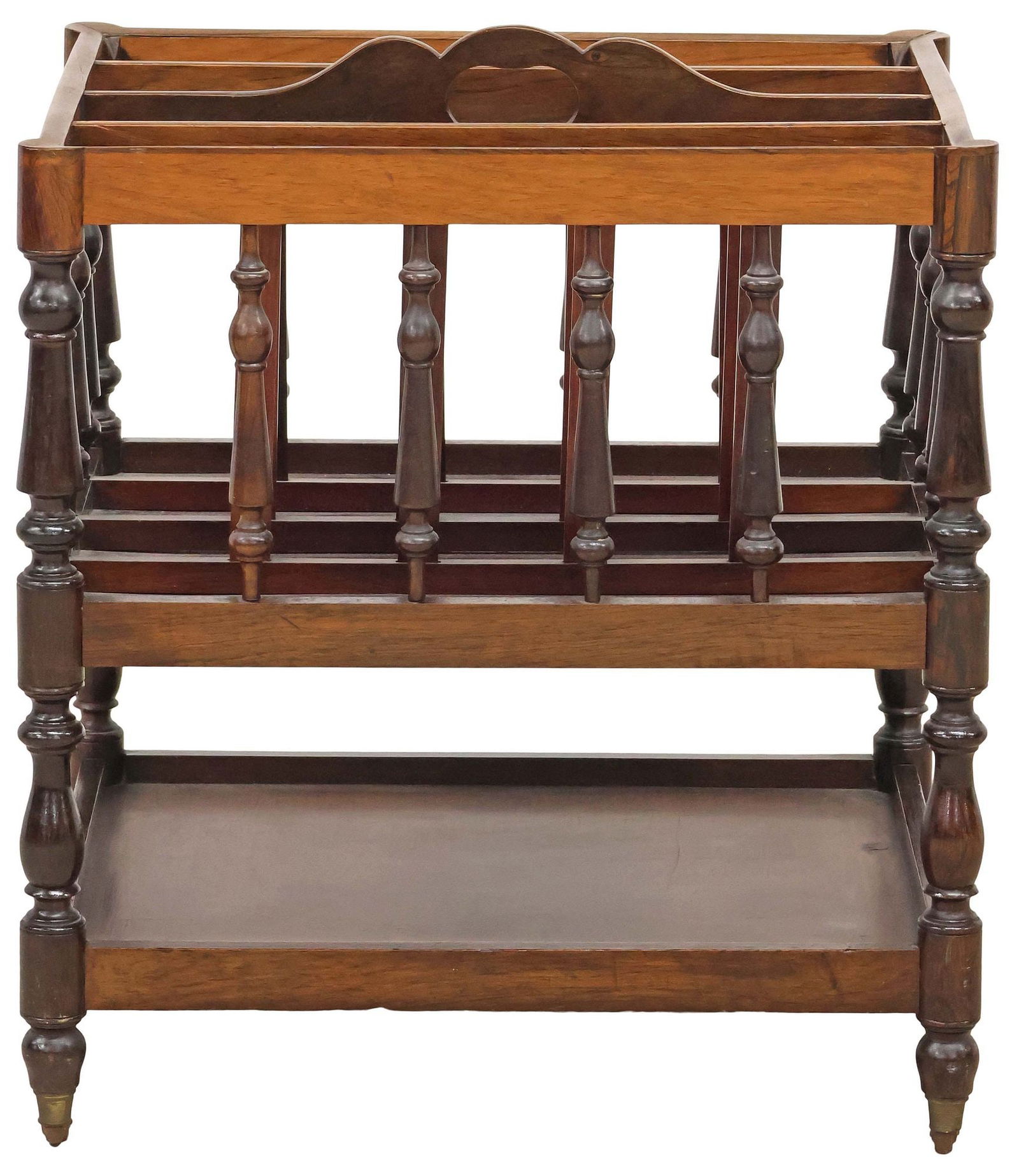 ENGLISH TURNED & SPINDLED WALNUT CANTERBURY / MAGAZINE RACK - 2