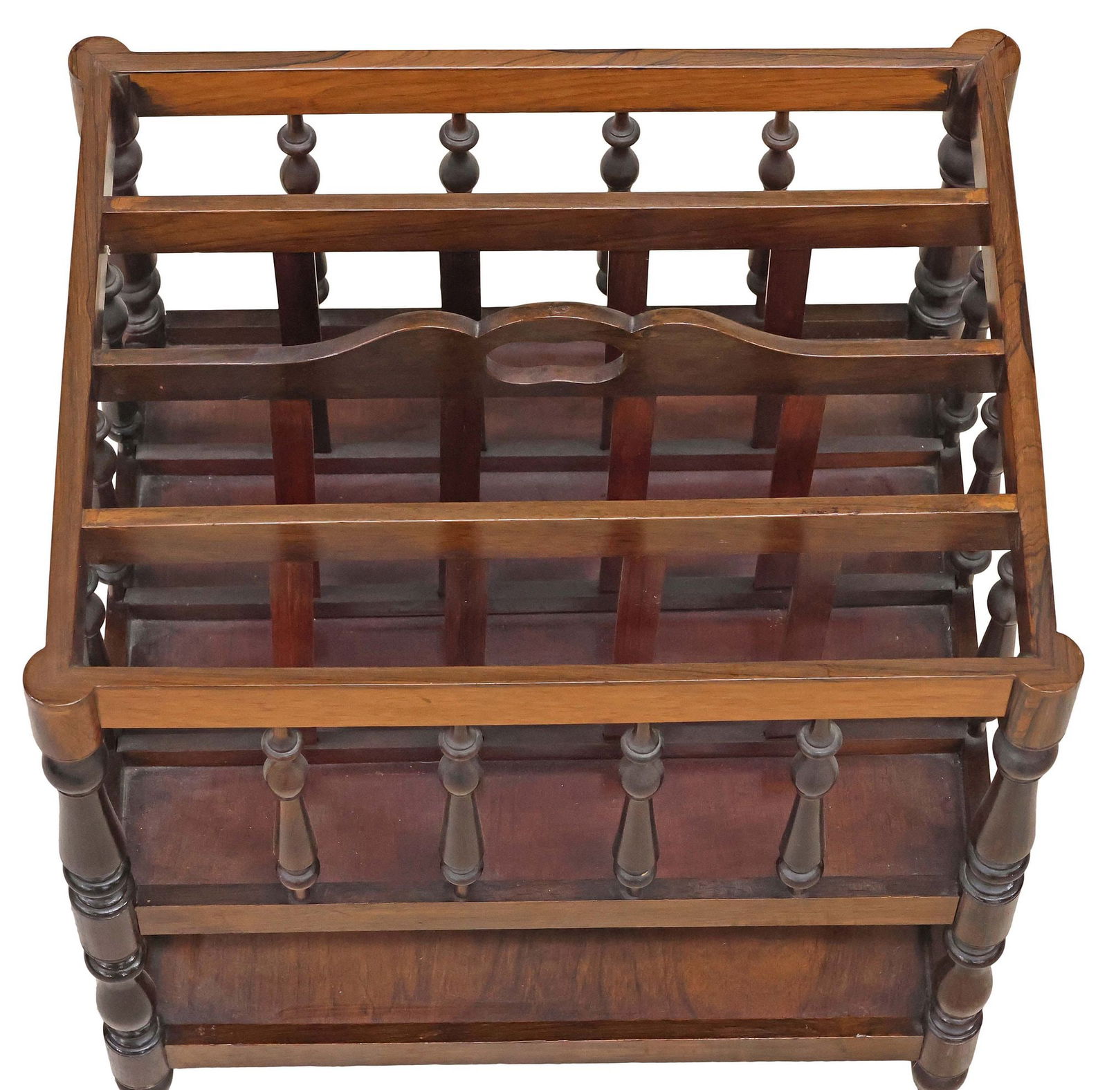 ENGLISH TURNED & SPINDLED WALNUT CANTERBURY / MAGAZINE RACK - 3