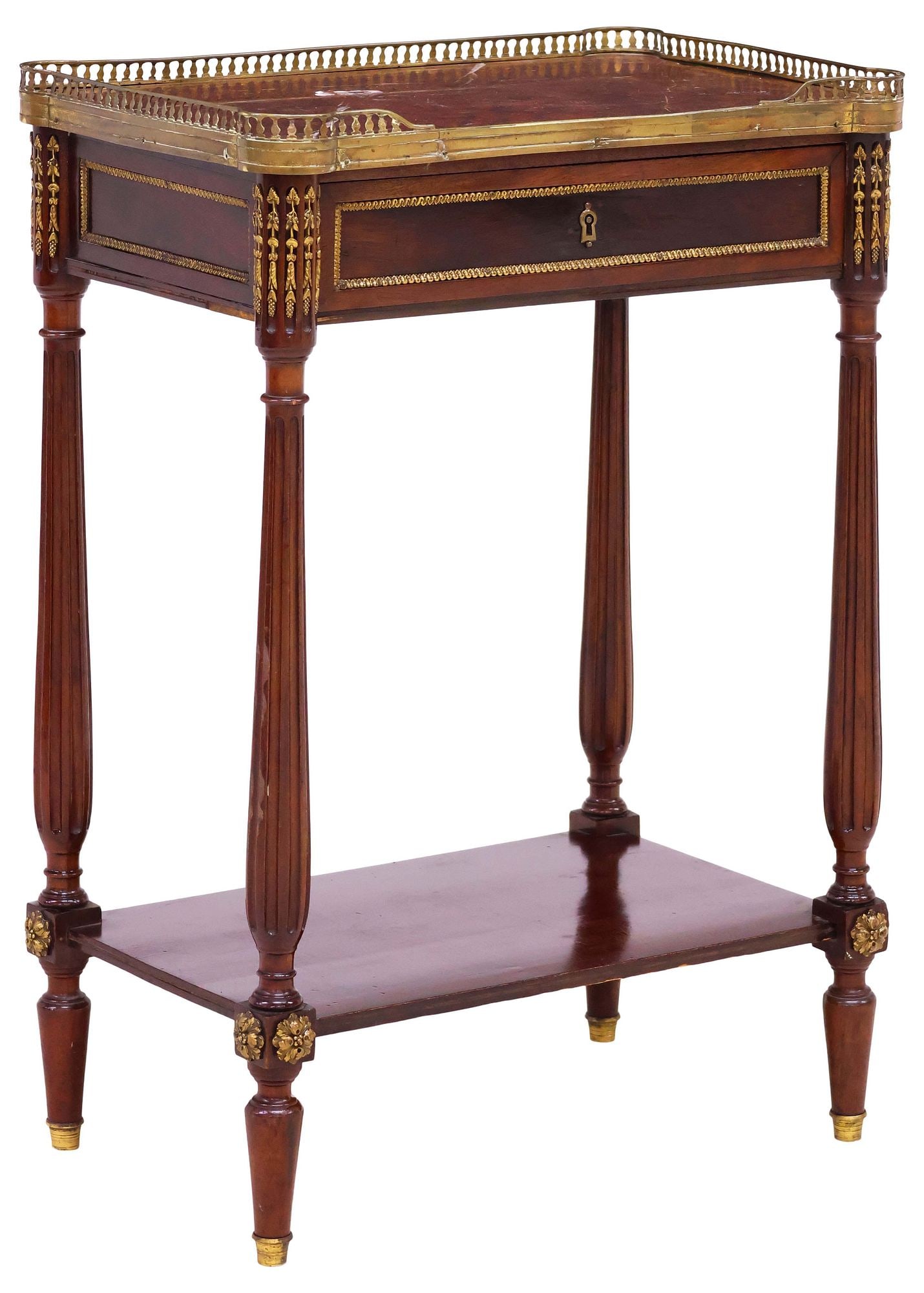 FRENCH LOUIS XVI STYLE MARBLE-TOP MAHOGANY SIDE TABLE / NIGHTSTAND (1 of 5)