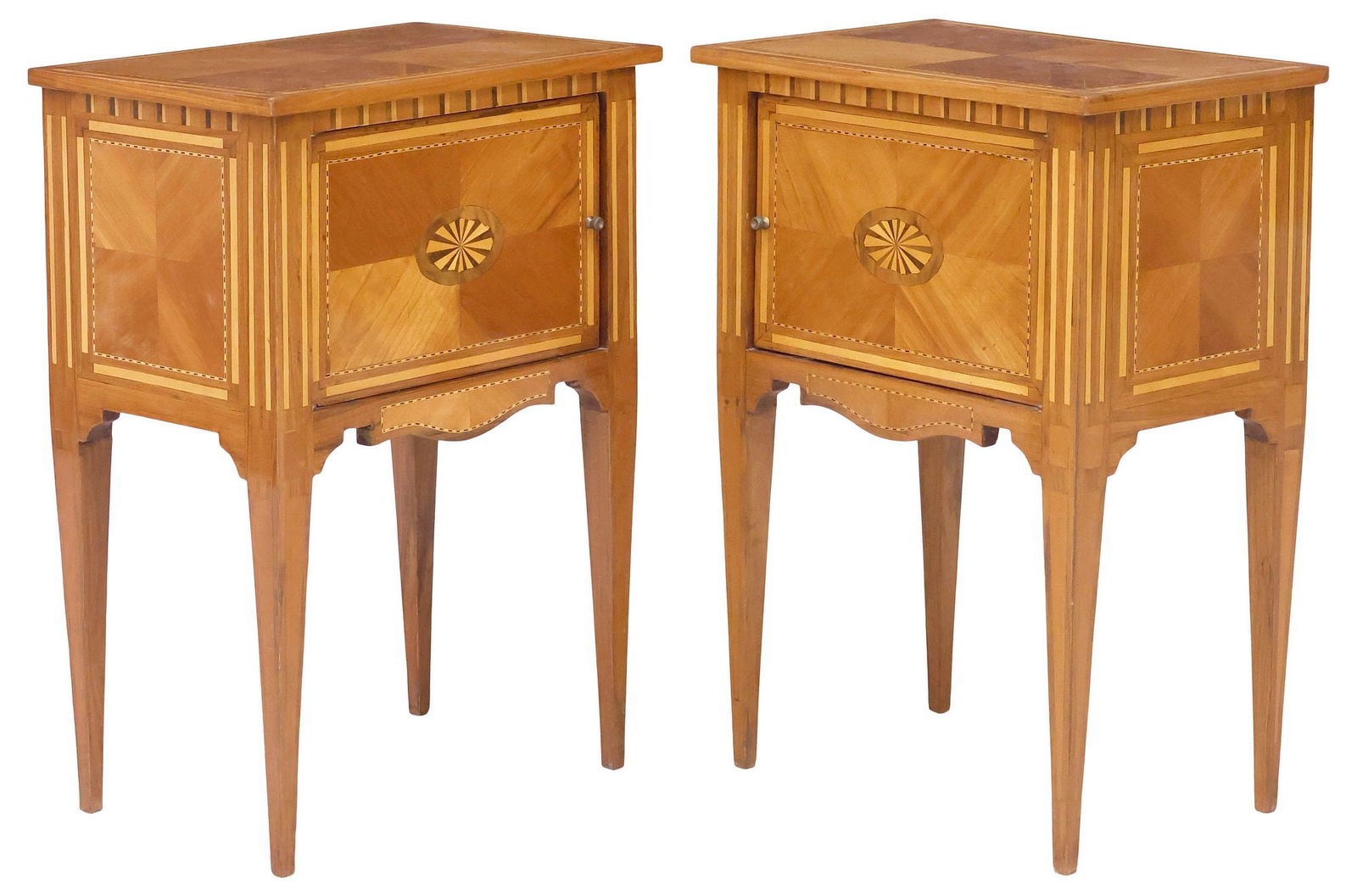 (2) FRENCH NEOCLASSICAL INLAID MATCHED VEENER PARQUETRY NIGHTSTANDS (1 of 5)