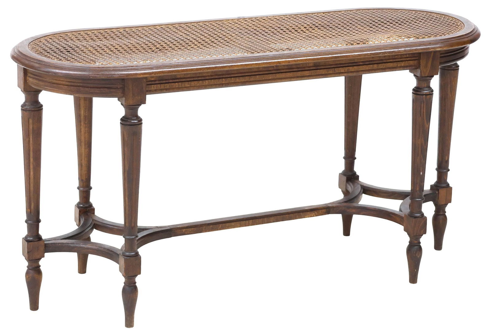 FRENCH LOUIS XVI STYLE CANED WALNUT OVAL BENCH (1 of 4)