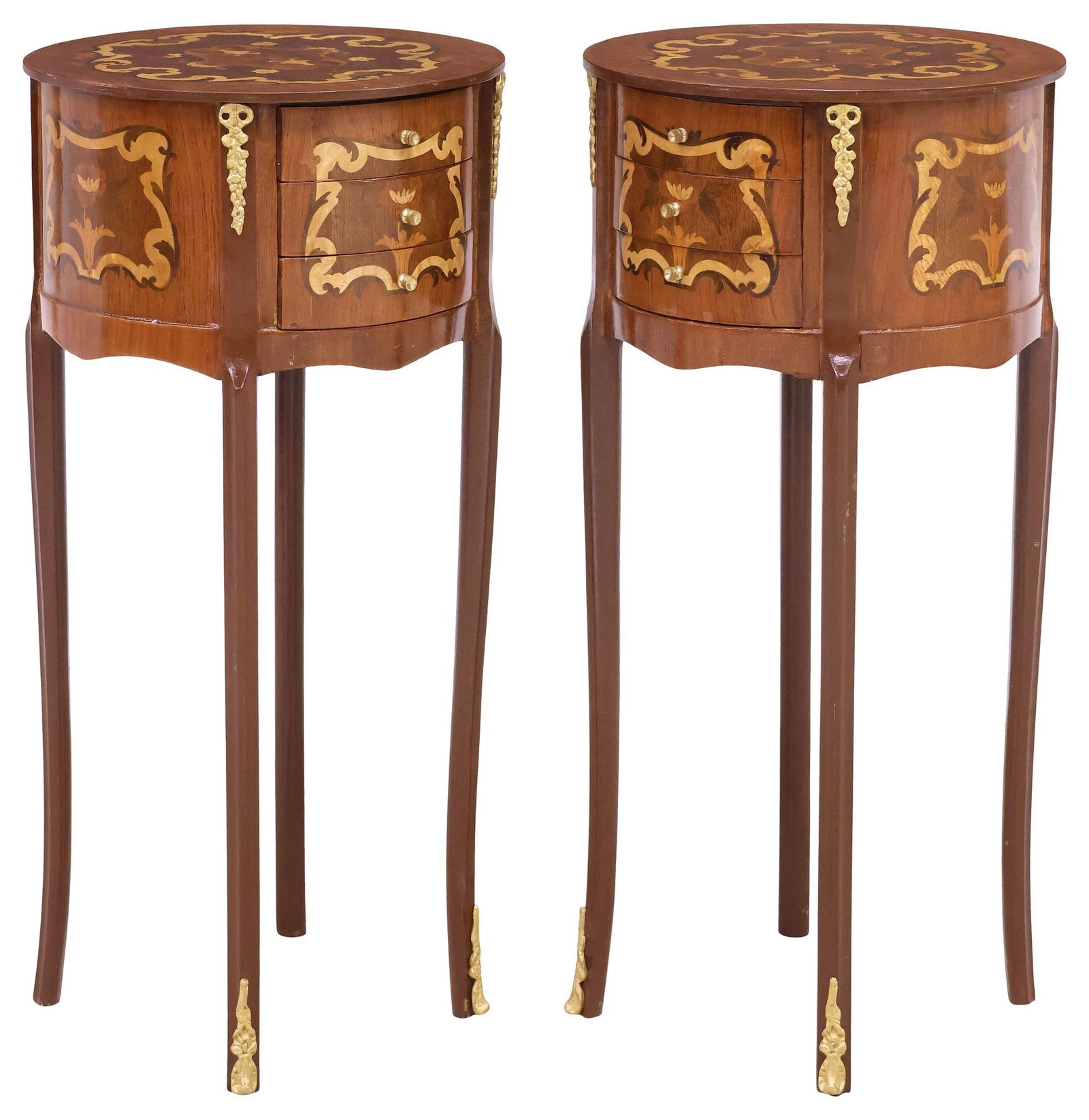 (2) LOUIS XV STYLE MARQUETRY & MAHOGANY DRUM-TOP NIGHTSTANDS (1 of 5)