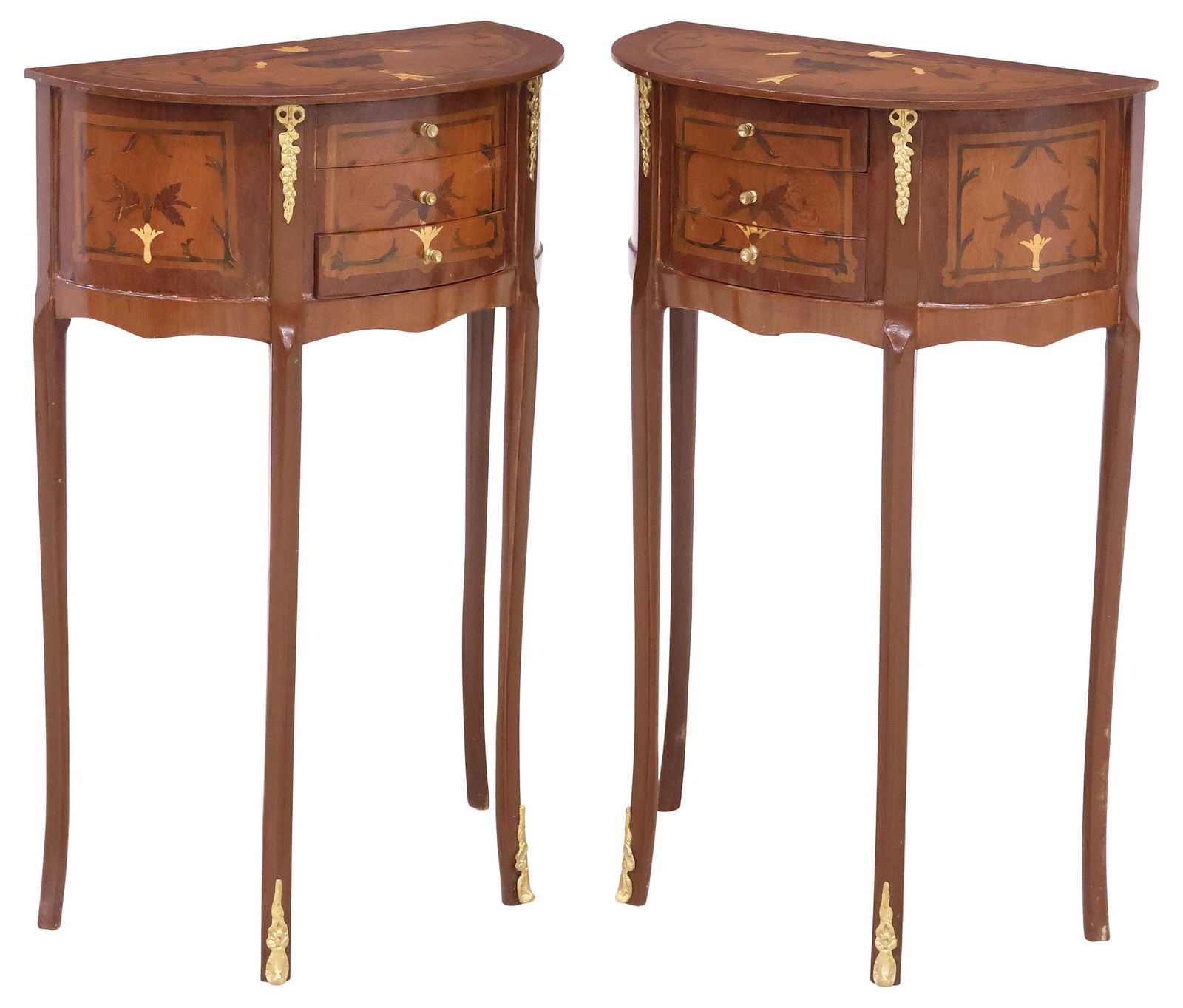 (2) LOUIS XV STYLE MARQUETRY & MAHOGANY DEMILUNE NIGHTSTANDS (1 of 5)