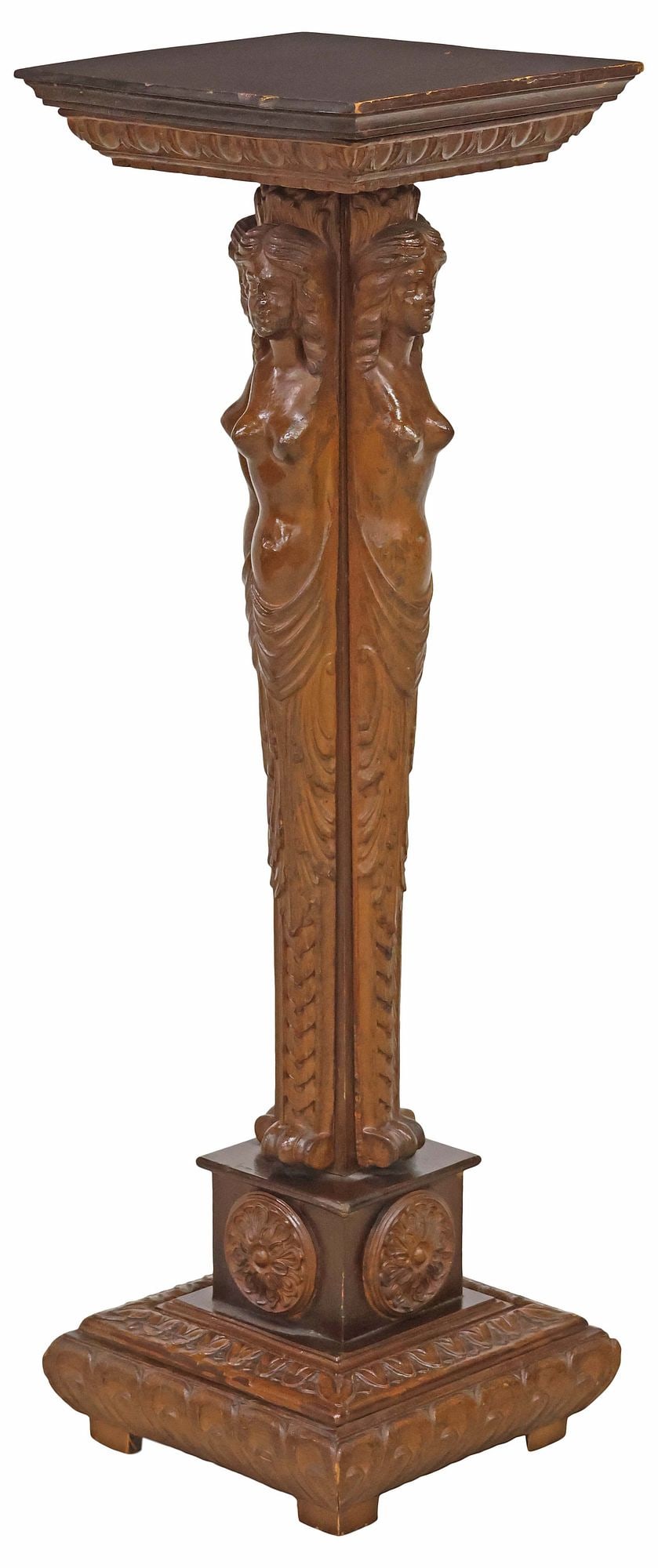 ITALIAN CARVED WALNUT FIGURAL DISPLAY PEDESTAL (1 of 6)