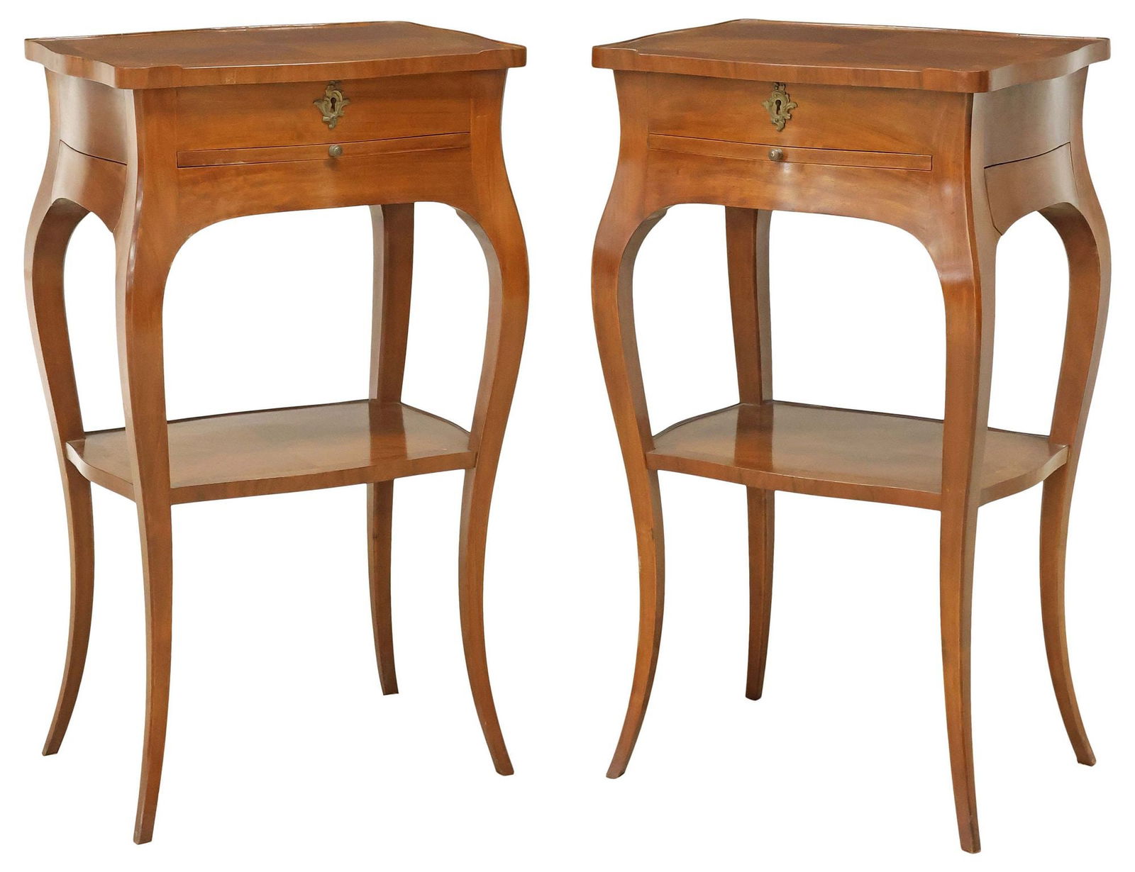(2) FRENCH LOUIS XV STYLE INLAID MATCHED-VENEER NIGHTSTANDS (1 of 6)