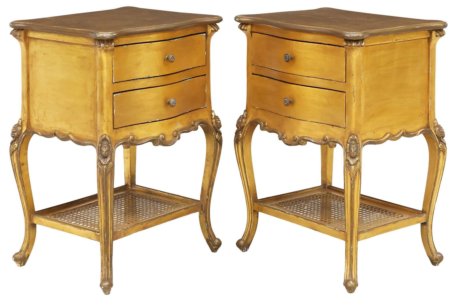 (2) FRENCH LOUIS XV STYLE CARVED & CANED GILTWOOD NIGHTSTANDS (1 of 5)
