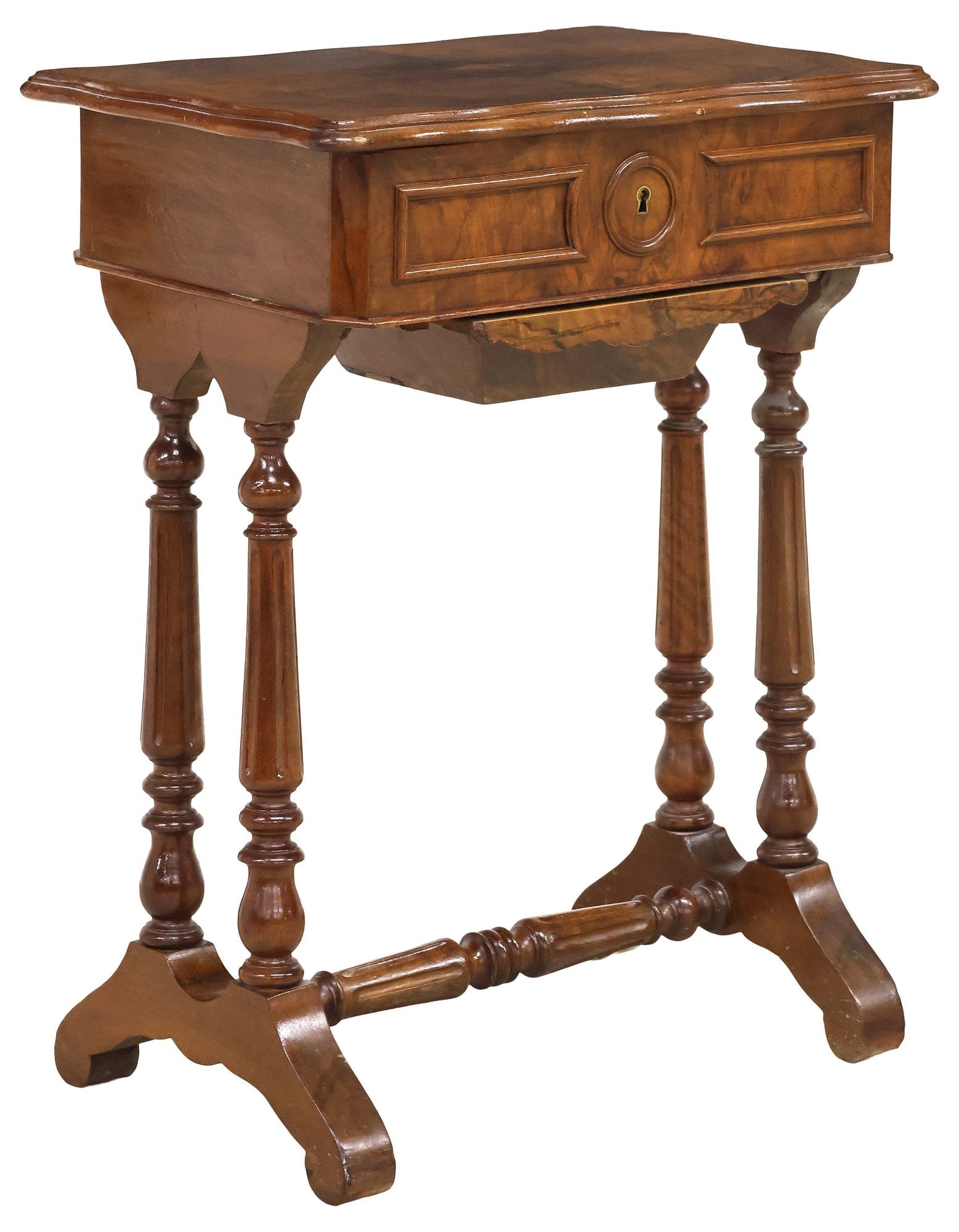 FRENCH LOUIS PHILIPPE BURLED WALNUT TRAVAILLEUSE SEWING TABLE (1 of 8)
