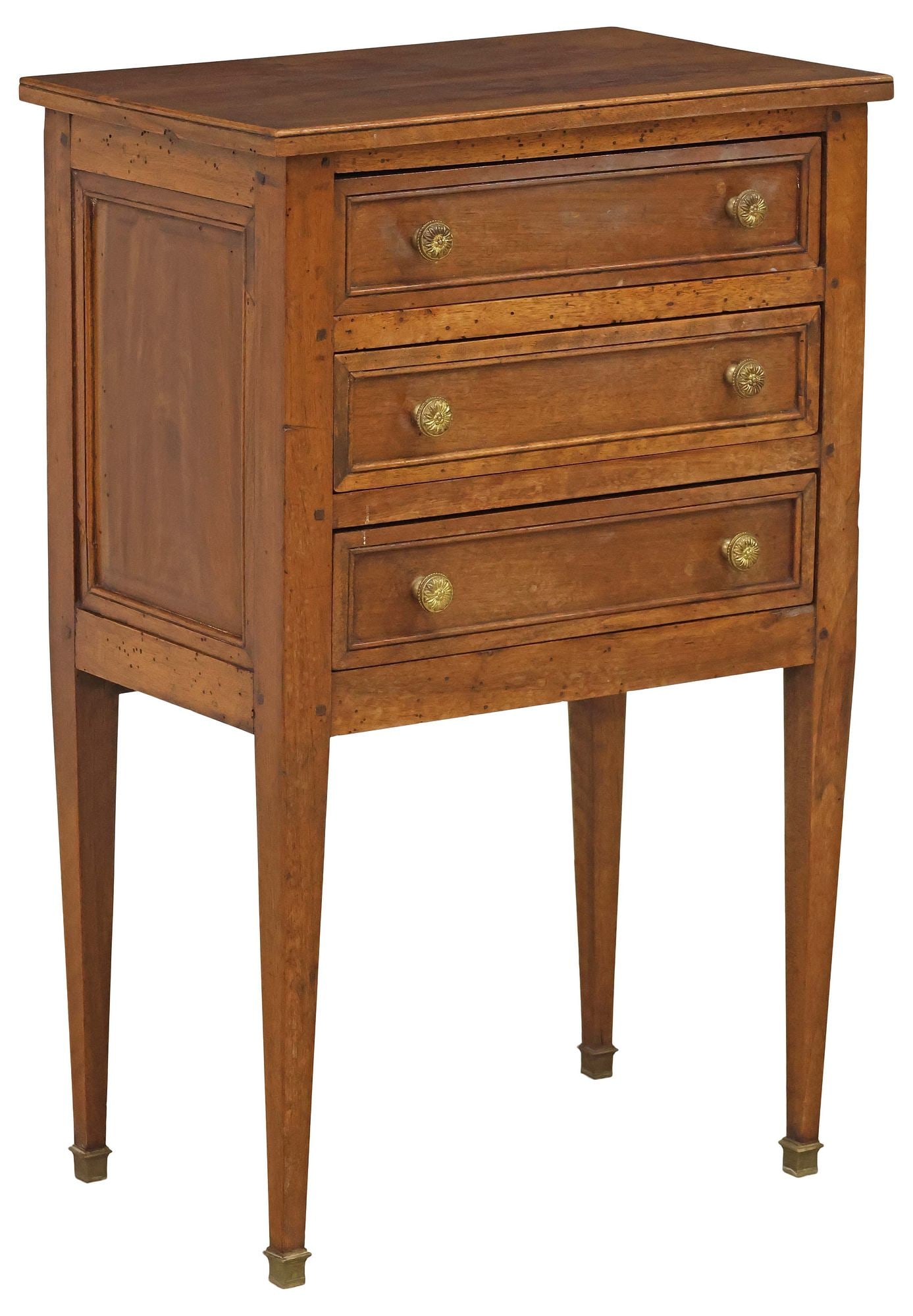 FRENCH NEOCLASSICAL STYLE WALNUT 3-DRAWER NIGHTSTAND (1 of 5)