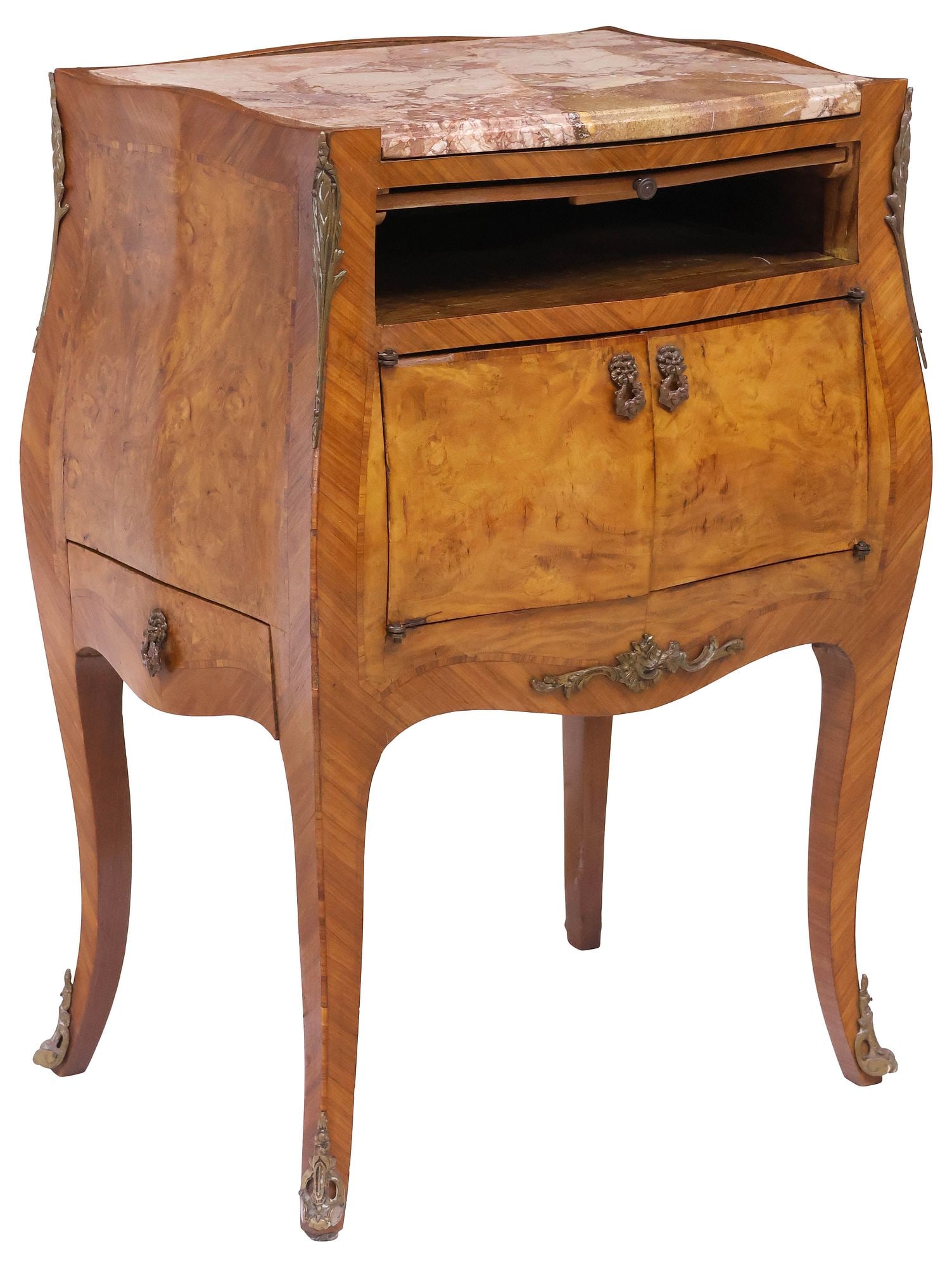 ITALIAN LOUIS XV STYLE MARBLE-TOP BURL WALNUT NIGHTSTAND EN TOMBEAU (1 of 6)