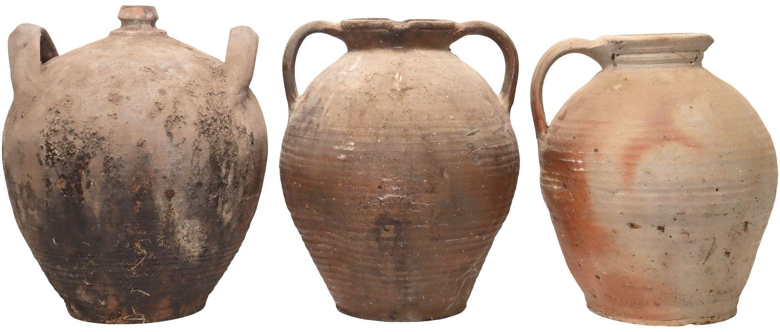 (3) FRENCH PROVINCIAL STONEWARE PITCHERS & OIL JUG (1 of 3)