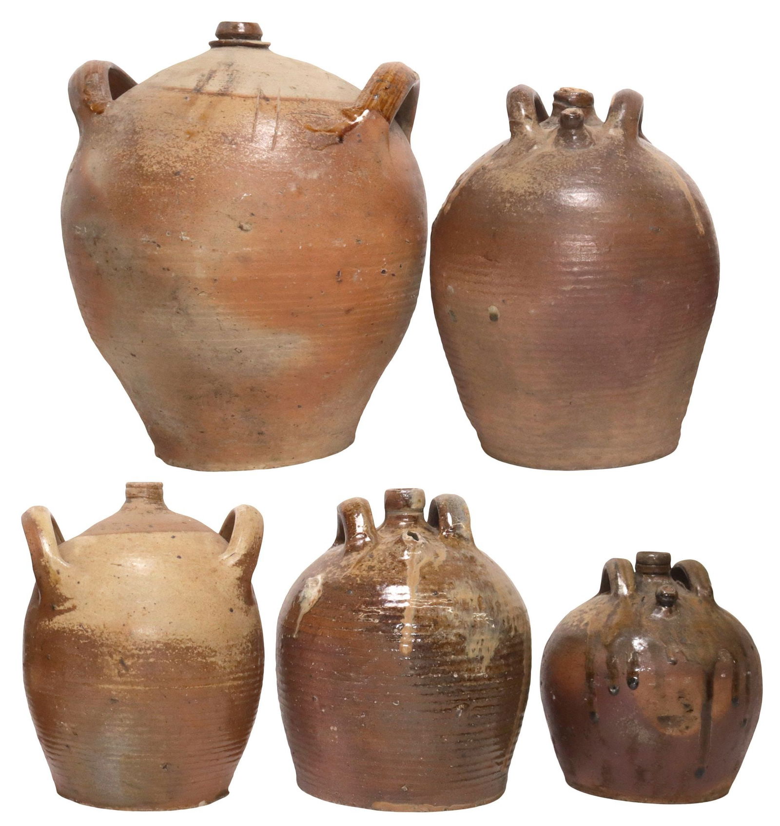 (5) FRENCH PROVINCIAL STONEWARE OIL JUGS (1 of 3)