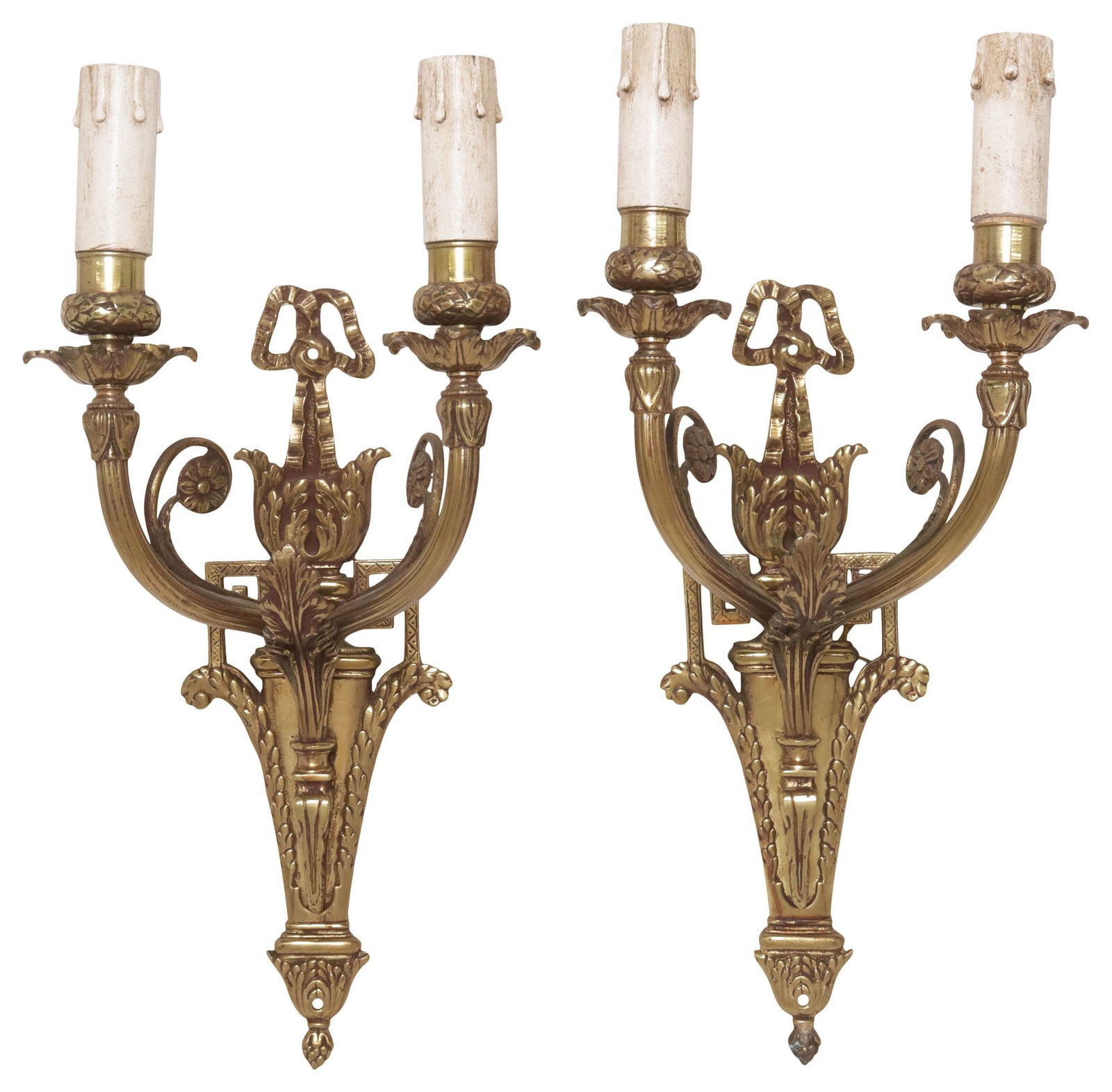 (2) LOUIS XVI STYLE GILT-METAL 2-LIGHT FAUX CANDLESTICK WALL SCONCES (1 of 3)