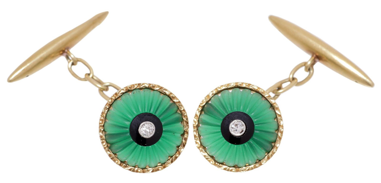 ESTATE 18KT YELLOW GOLD, DIAMOND & GREEN STONE CUFFLINKS (1 of 3)