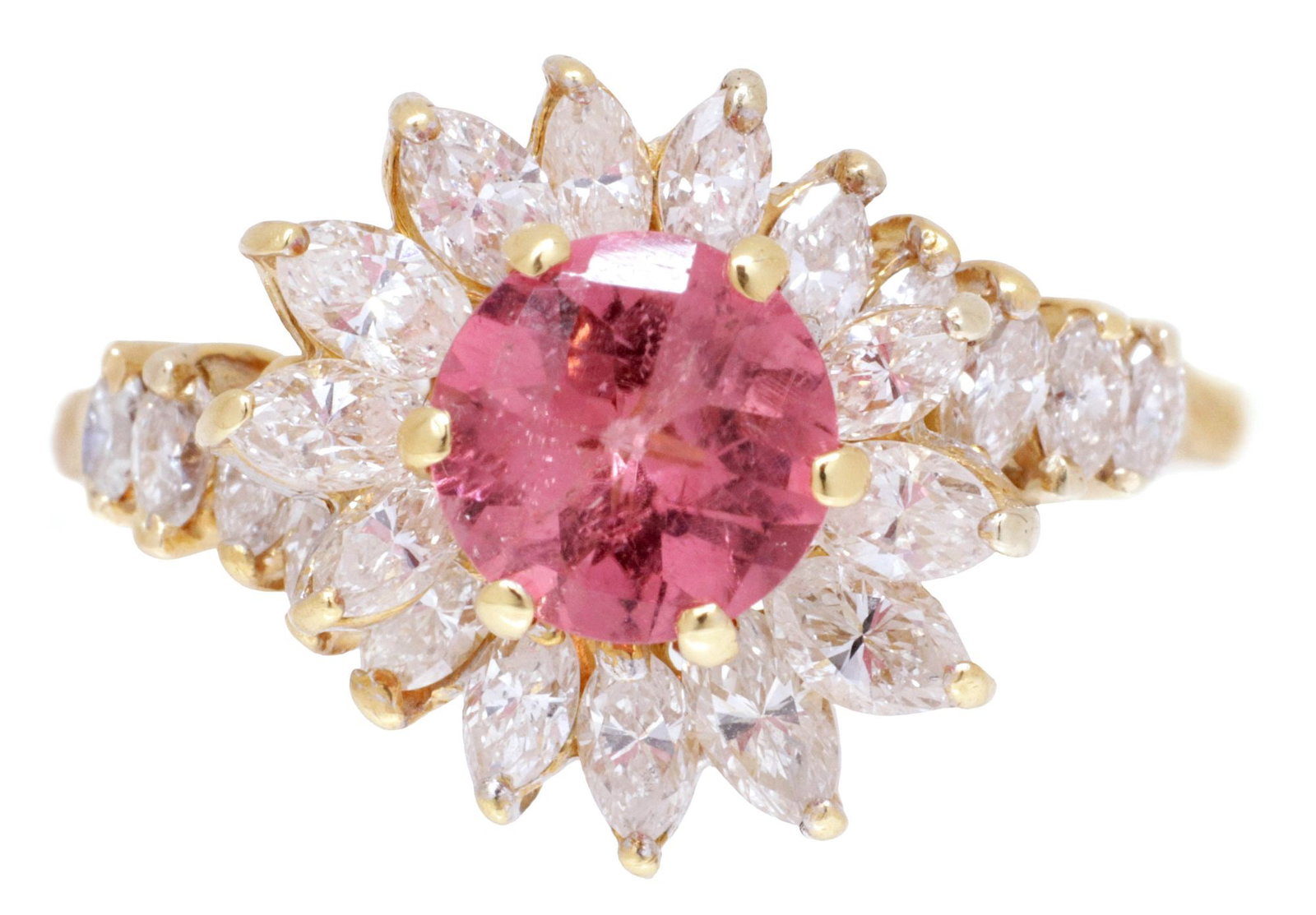 ESTATE 18KT YELLOW GOLD, DIAMOND & PINK TOURMALINE RING (1 of 4)