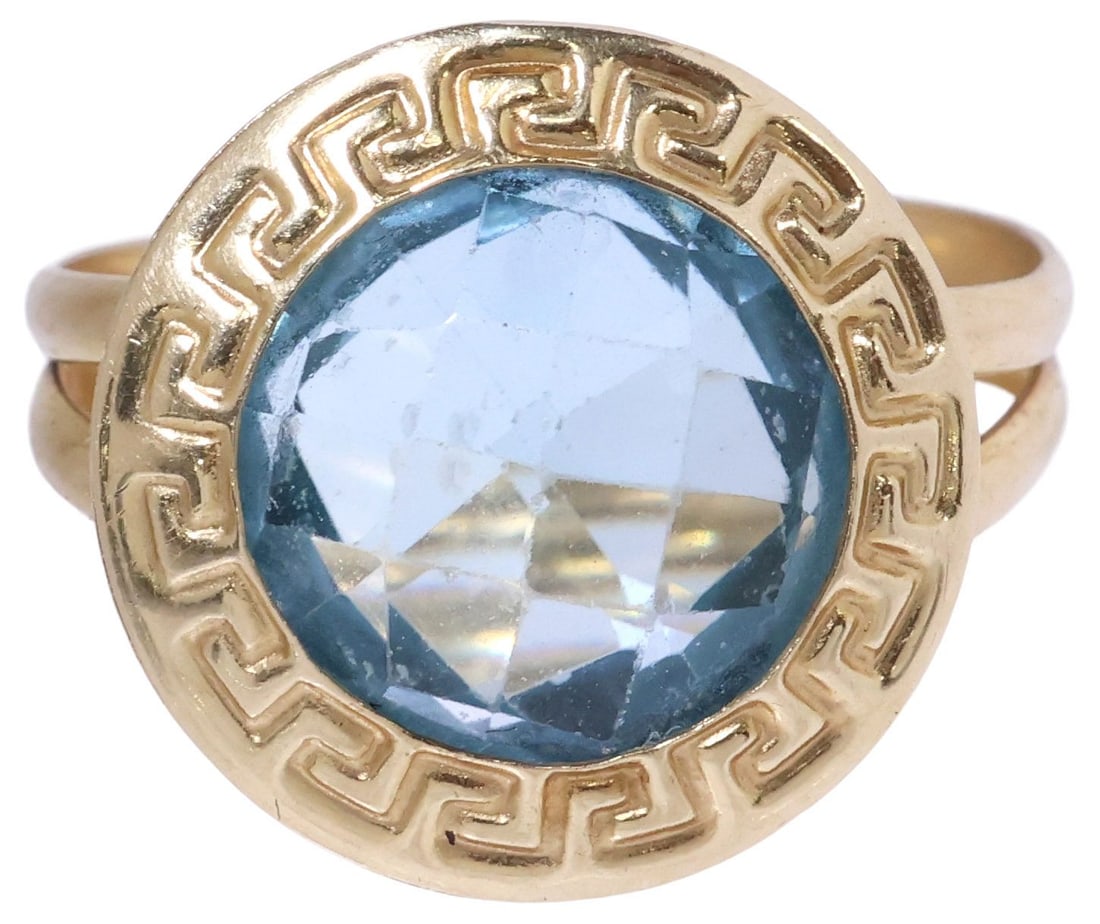 ESTATE ITALIAN 14KT YELLOW GOLD & BLUE TOPAZ MEANDER RING (1 of 5)